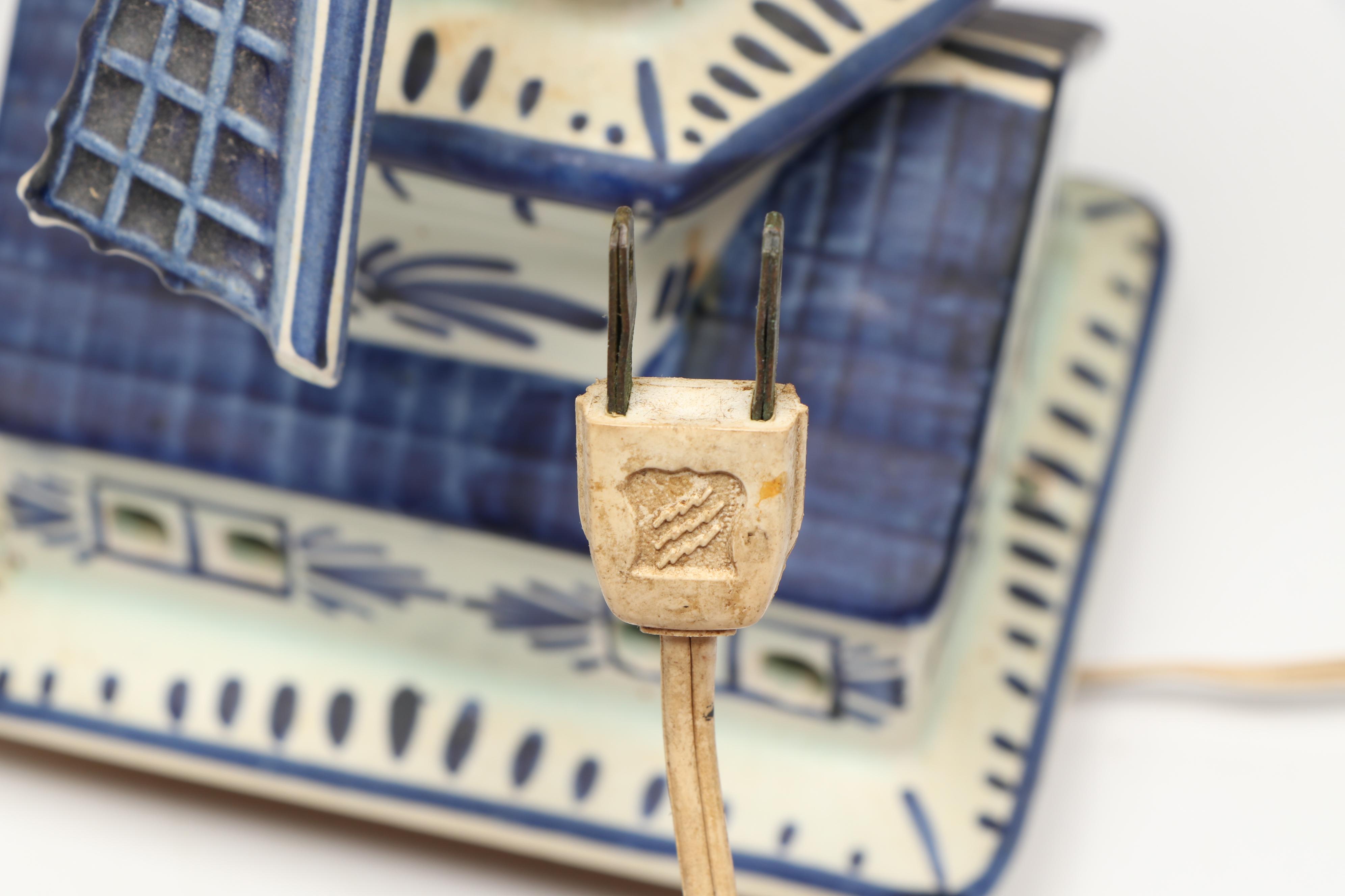 Framed Dutch Nautical Scene Delft with Windmill Lamp and Other Décor