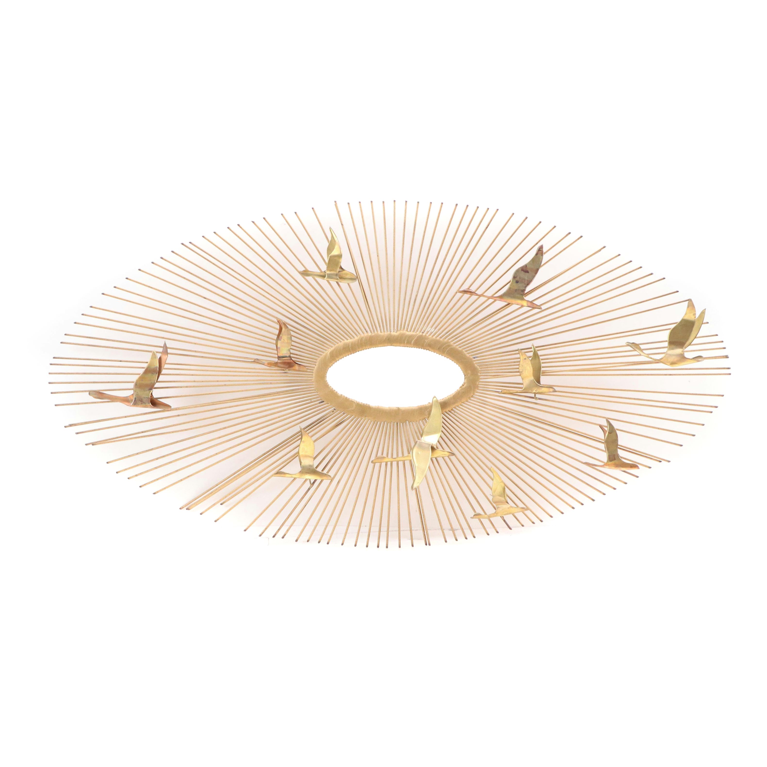 Curtis Jere Brass Wall Sculpture of Birds in Flight with Sunburst, 1970s