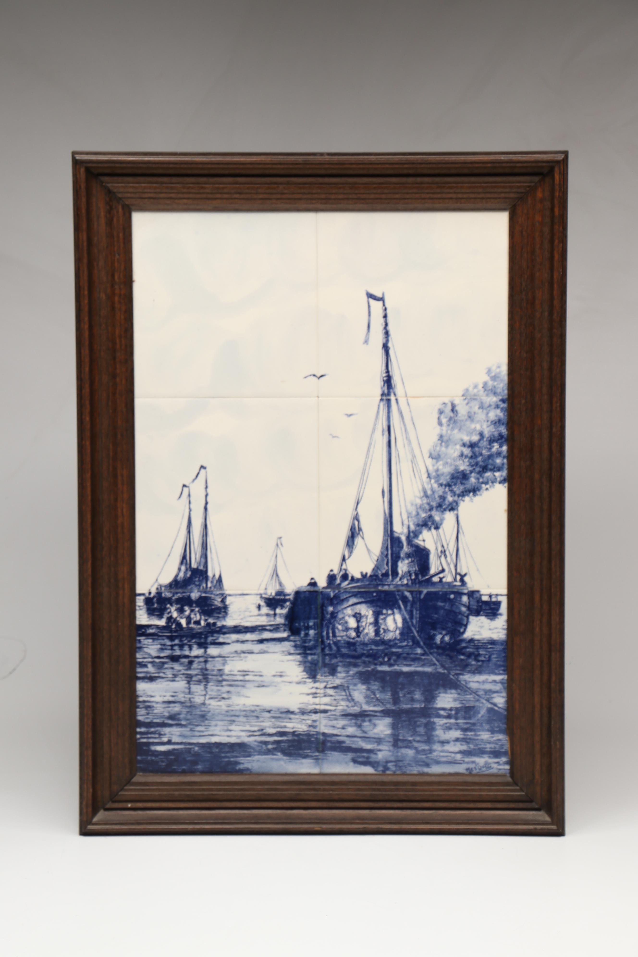 Framed Dutch Nautical Scene Delft with Windmill Lamp and Other Décor