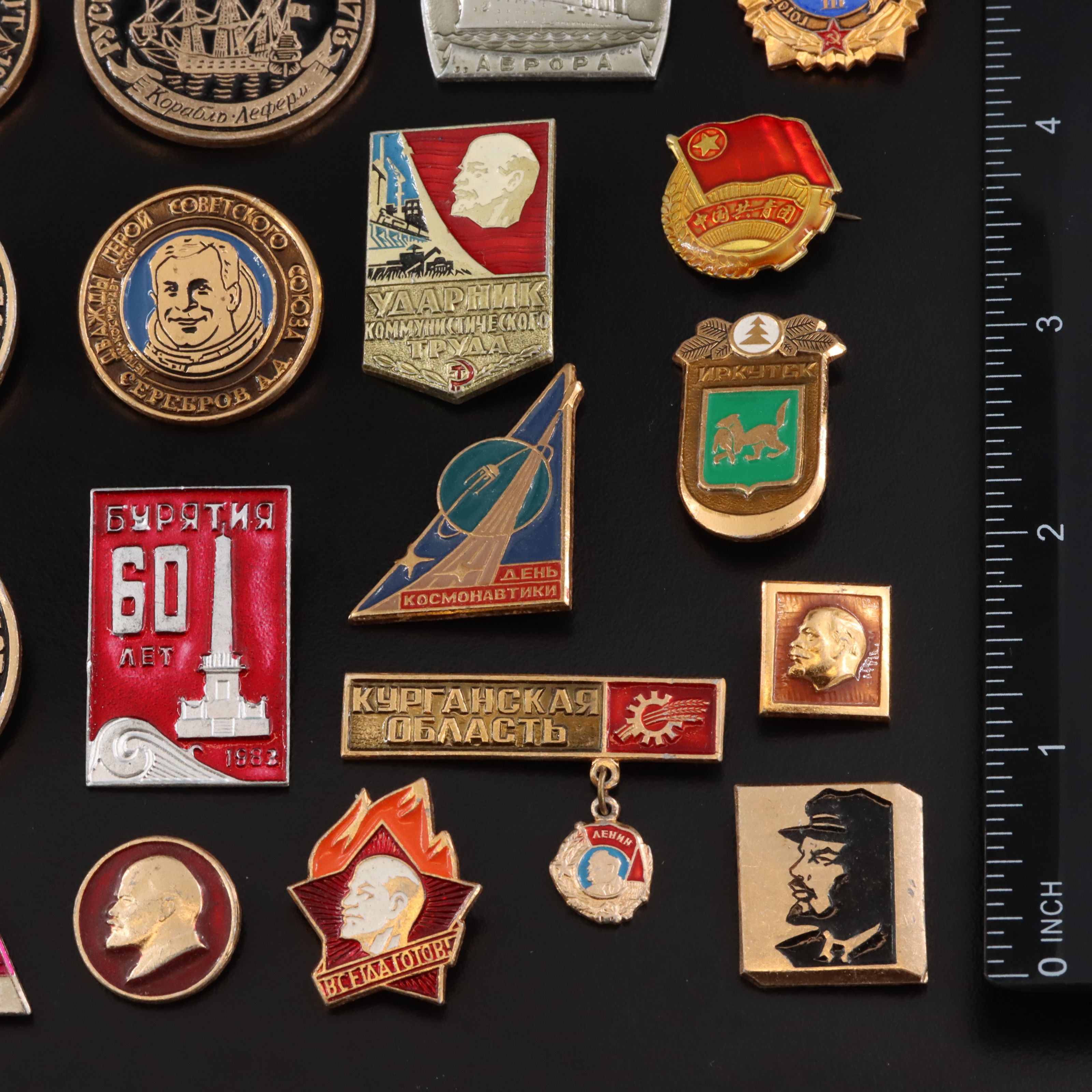 Vintage Russian Pins Featuring Soviet Era