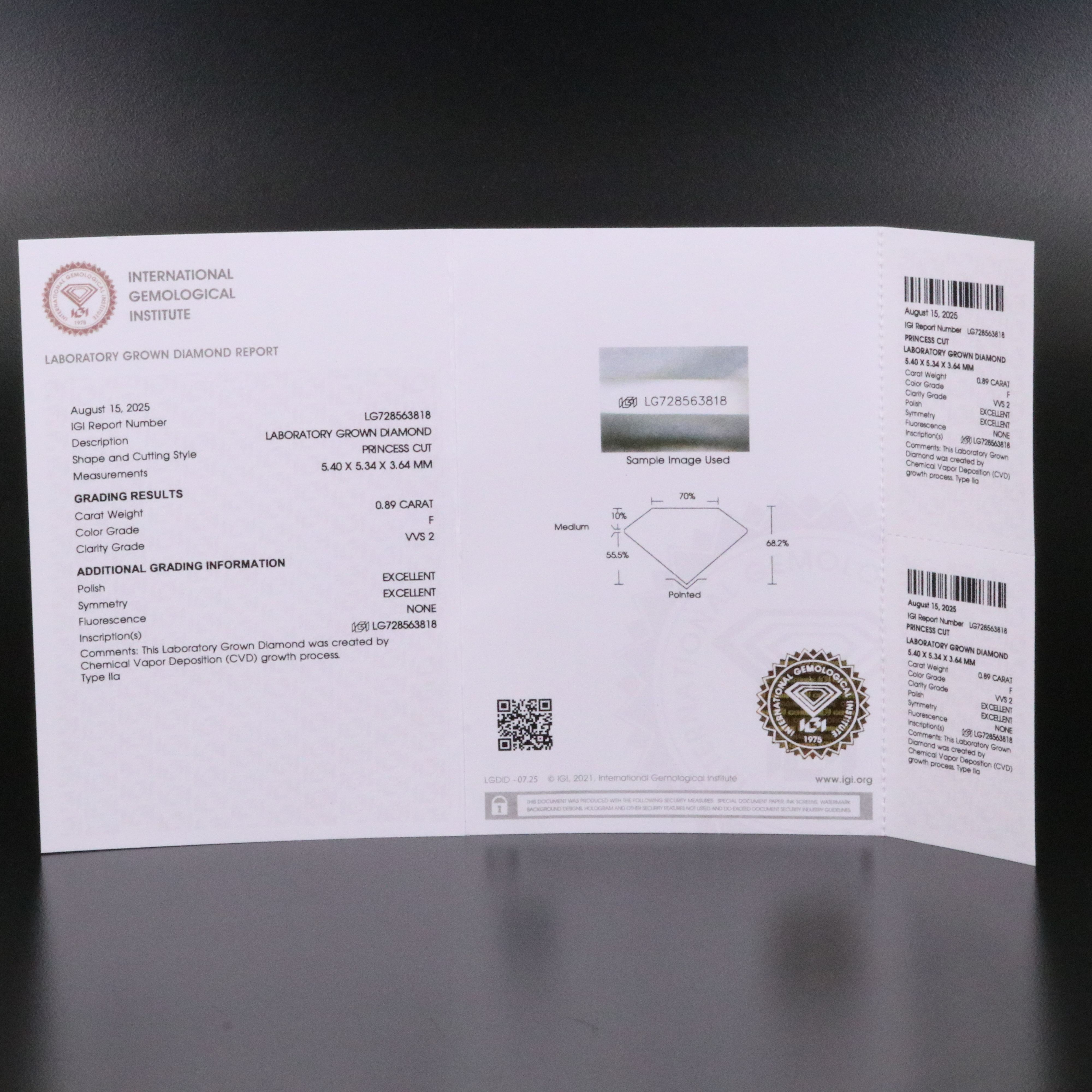 Loose 0.89 CT Lab Grown Diamond with IGI Report