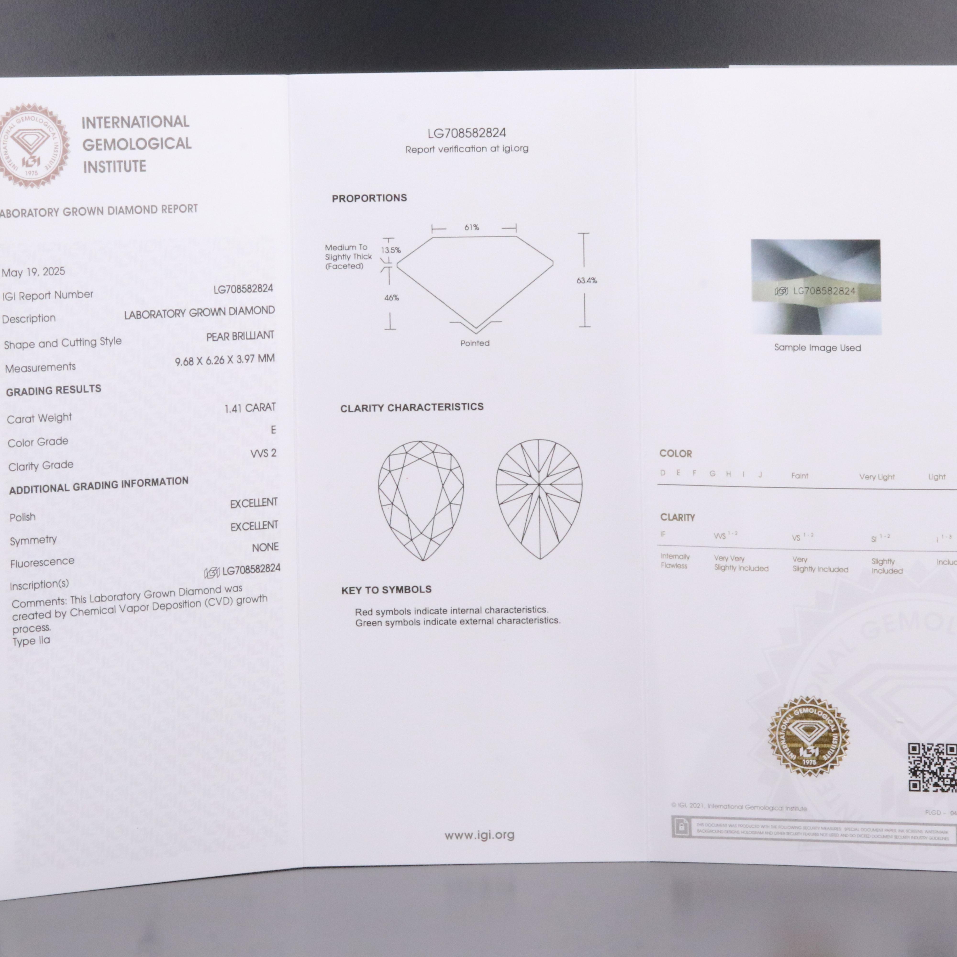Loose 1.41 CT Lab Grown Diamond with IGI Report
