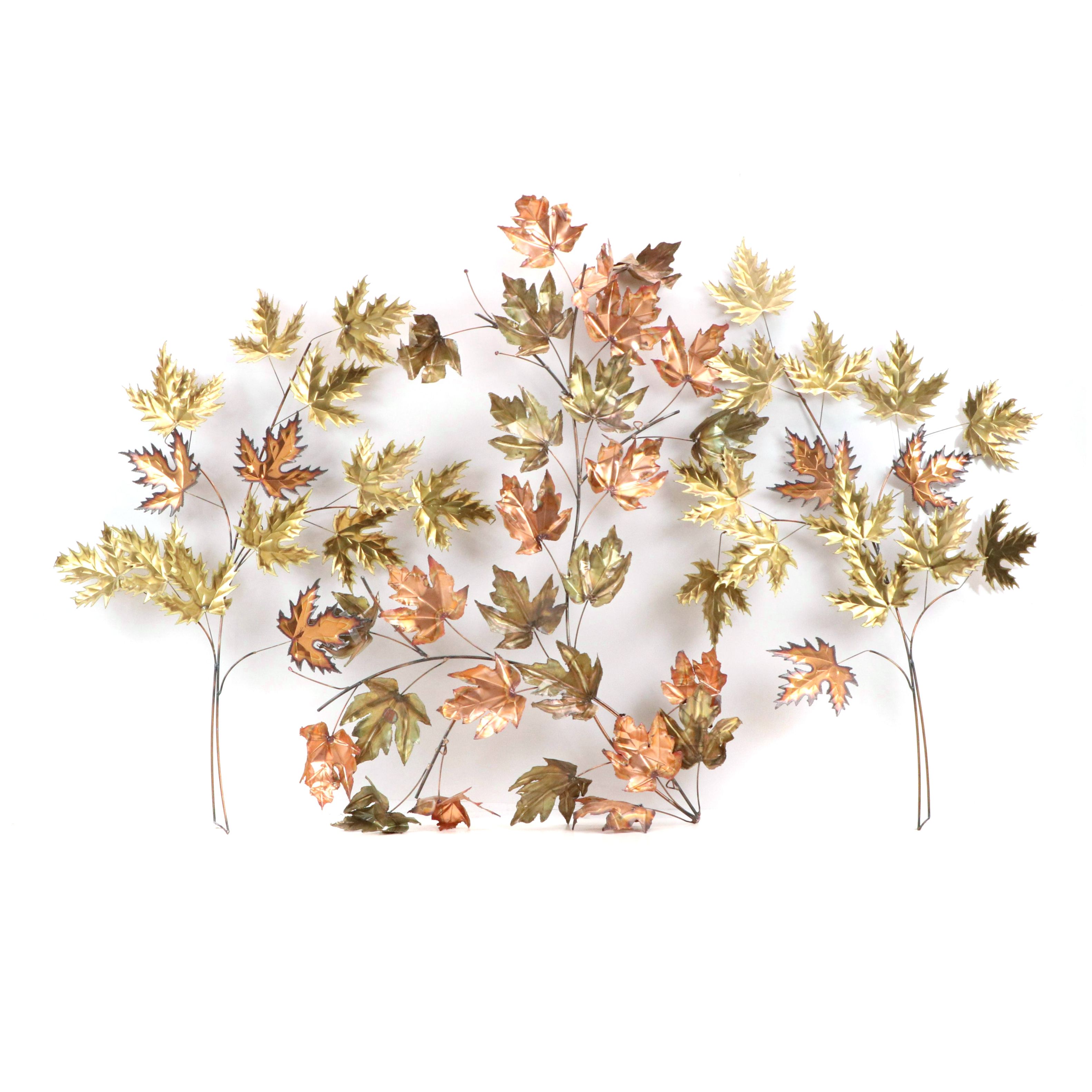 Set of Curtis Jeré Style Mixed Metal Maple Leaves Wall Hangings