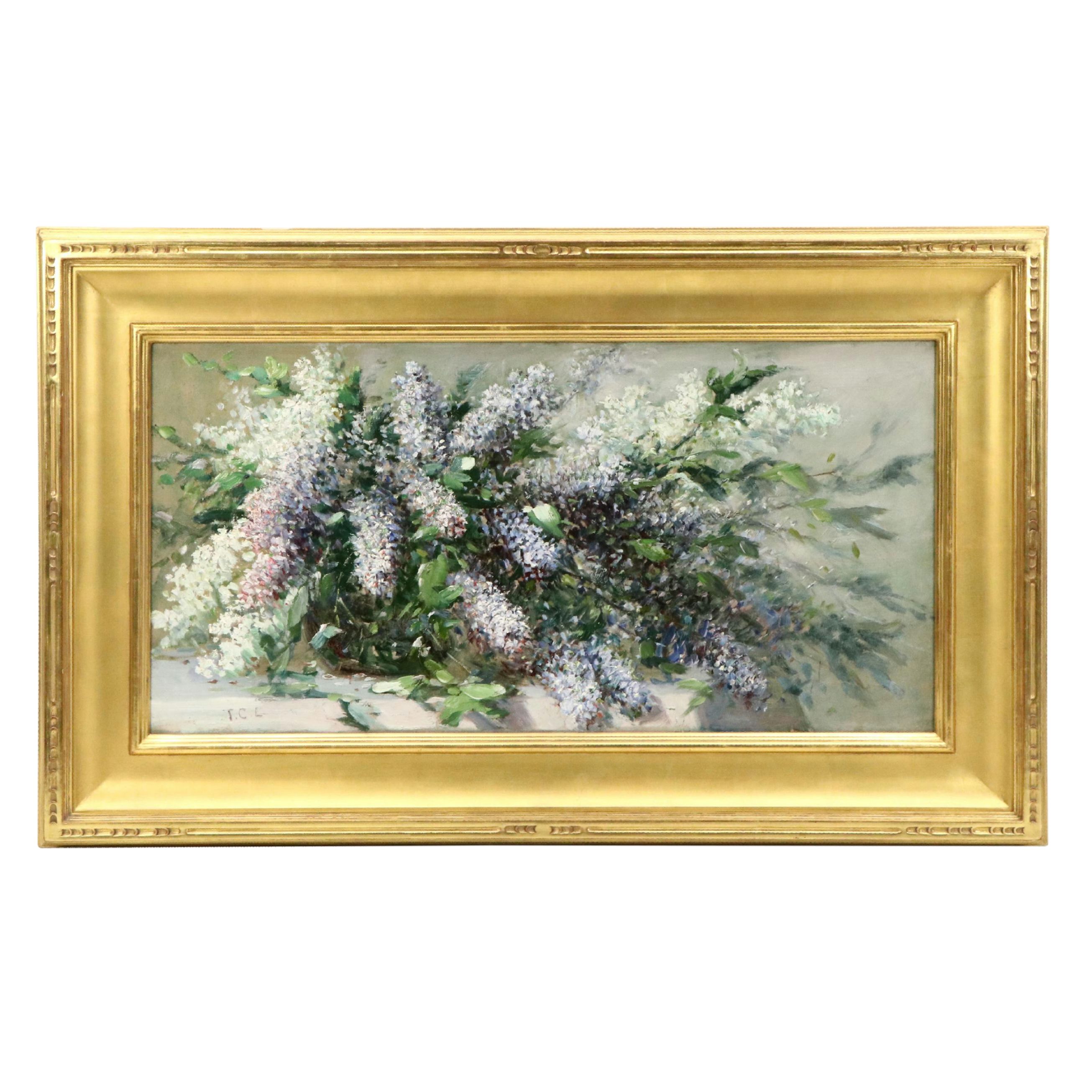 Thomas Corwin Lindsay Oil Still Life with Lilacs, Late 19th to Early 20th C.