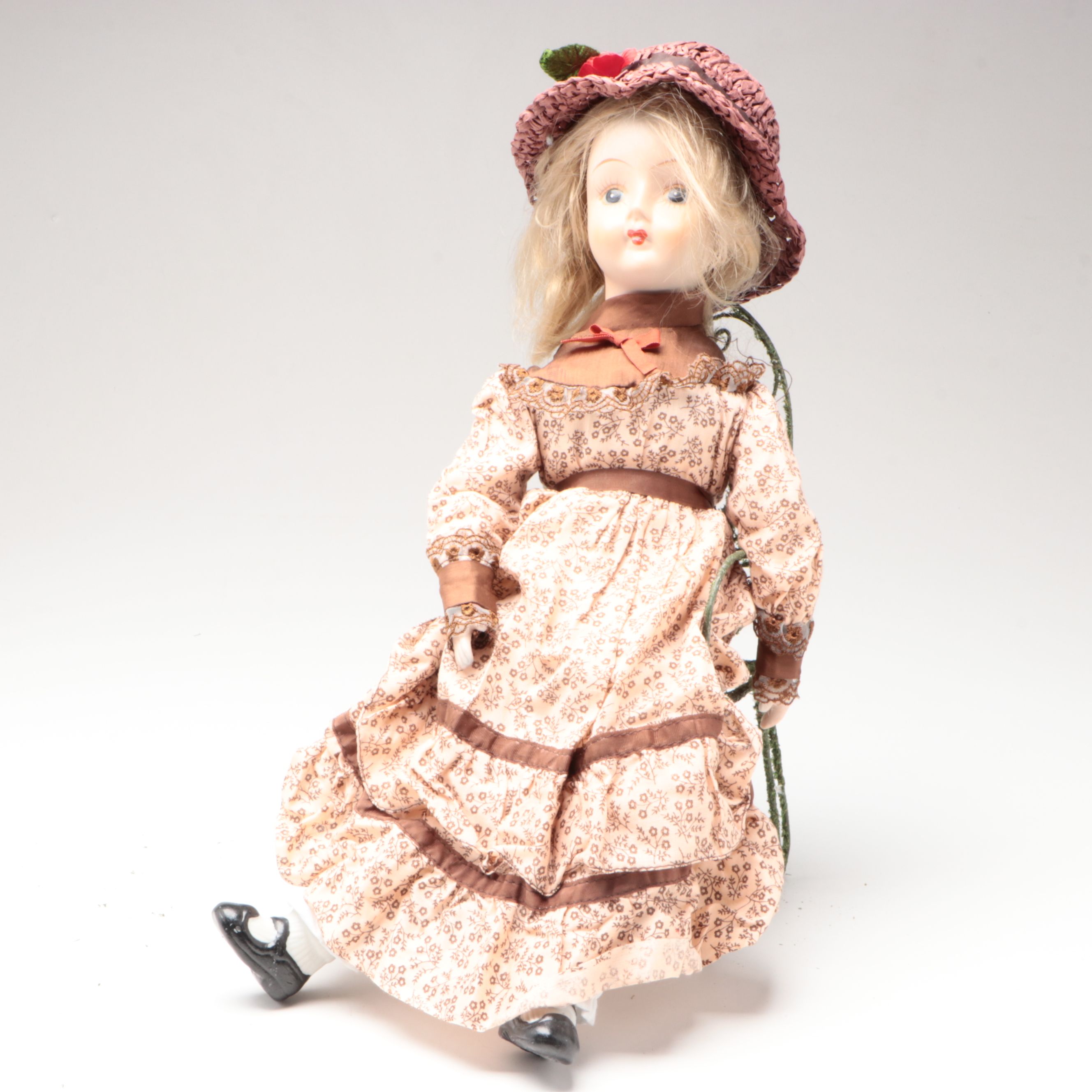 Porcelain and Fabric Dolls with Fabric Witch Doll