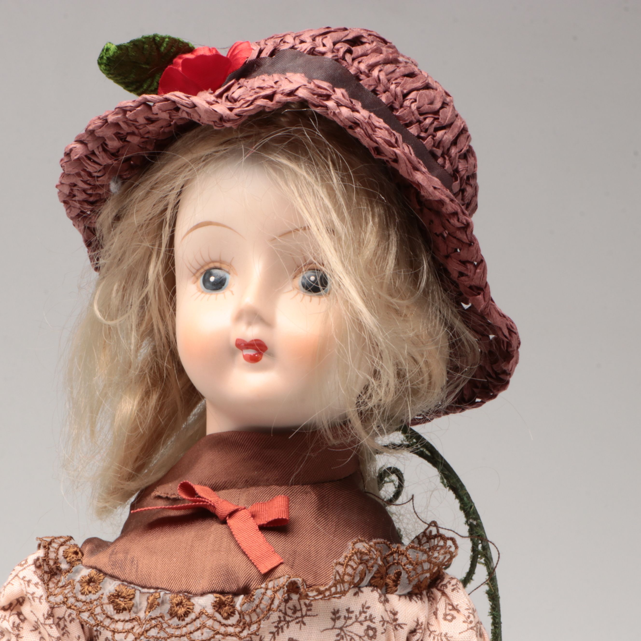 Porcelain and Fabric Dolls with Fabric Witch Doll