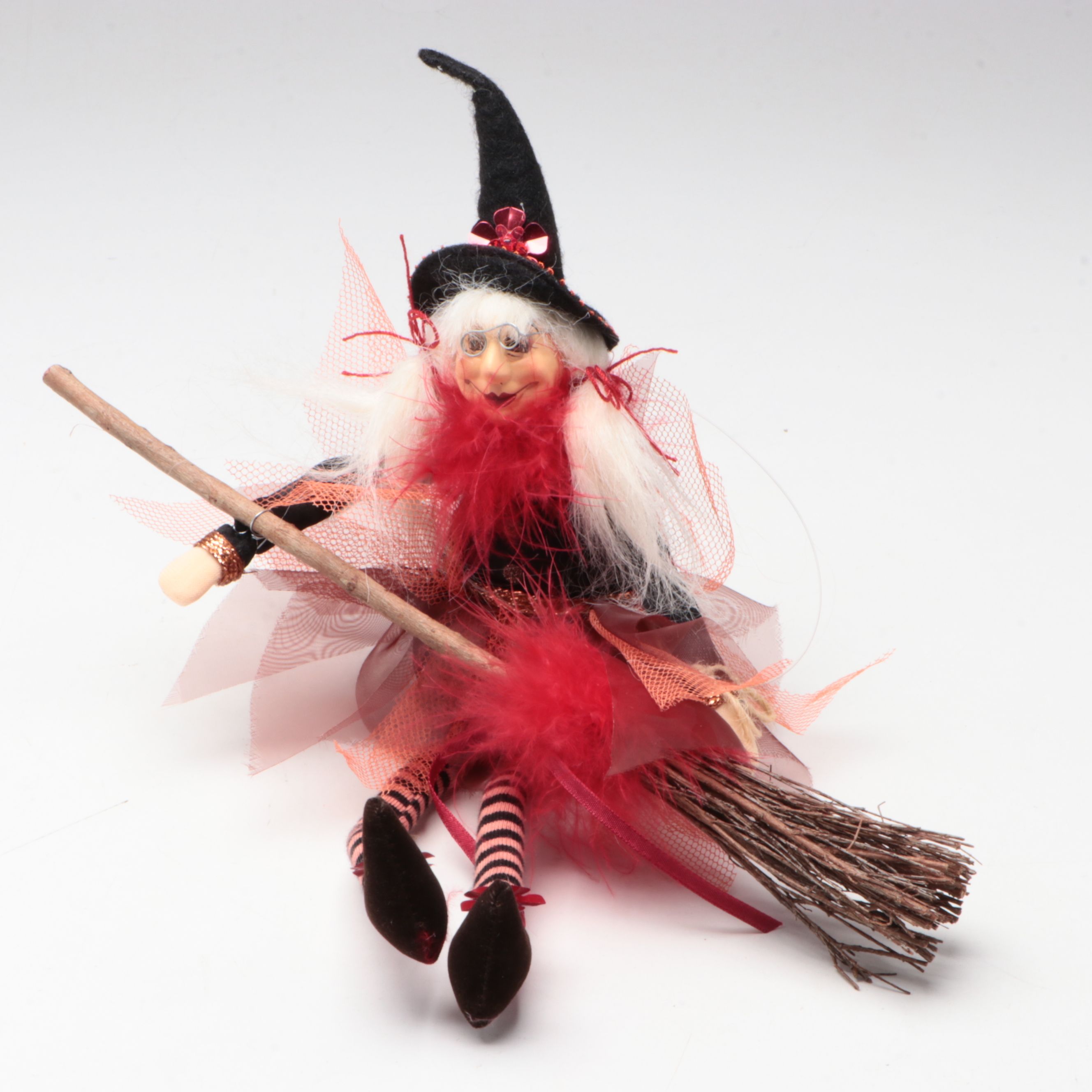 Porcelain and Fabric Dolls with Fabric Witch Doll