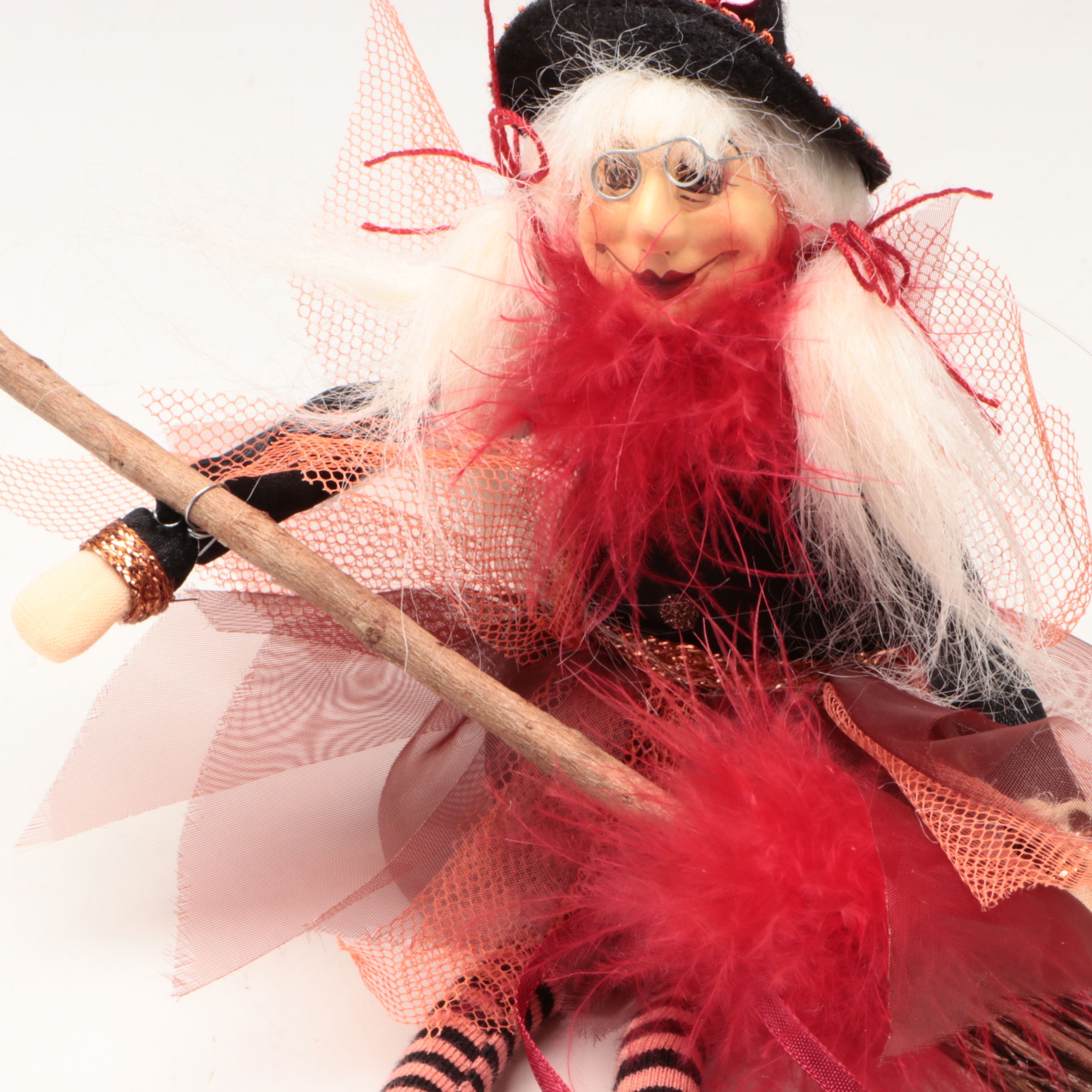 Porcelain and Fabric Dolls with Fabric Witch Doll