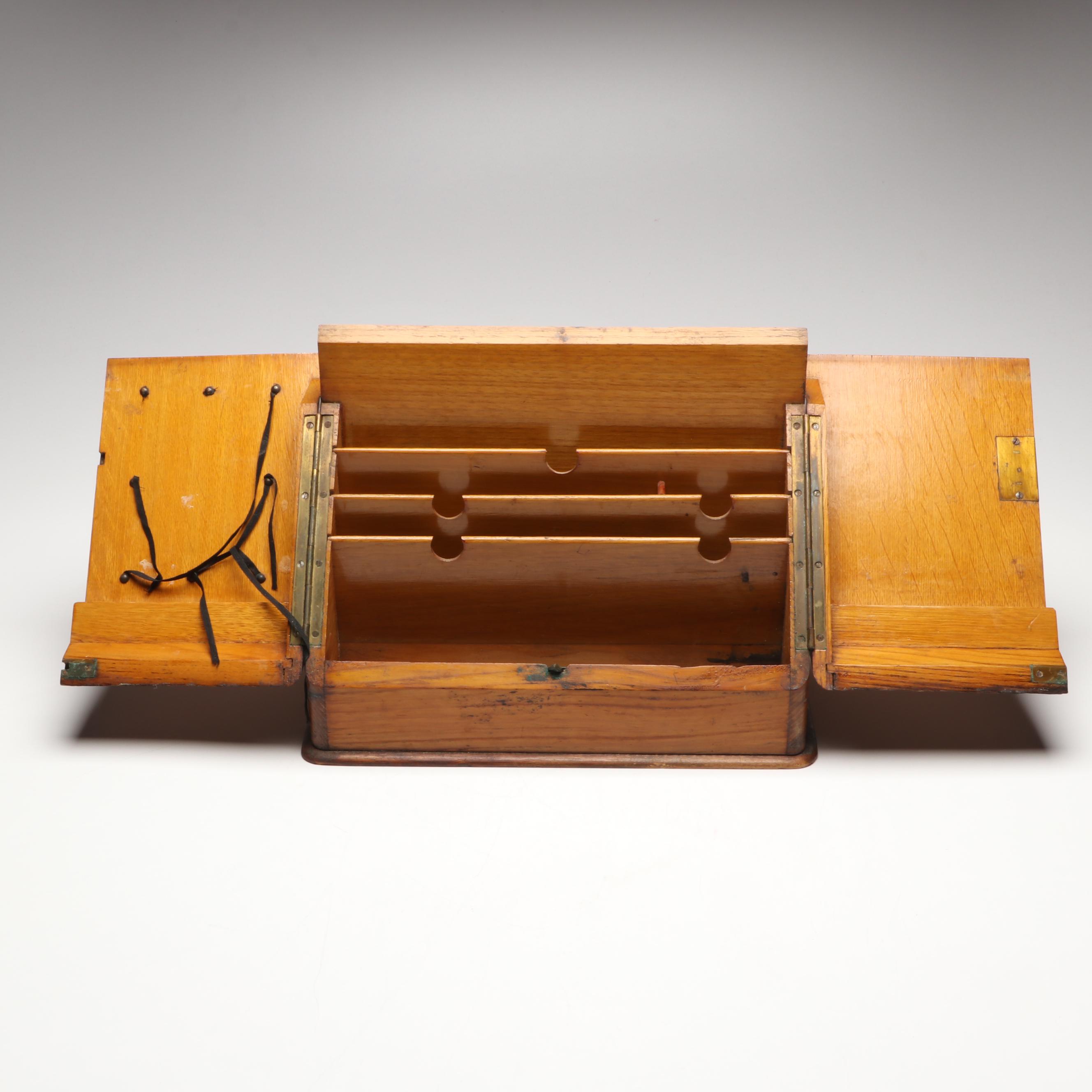 Continental Oak and Brass Antique Stationary Box