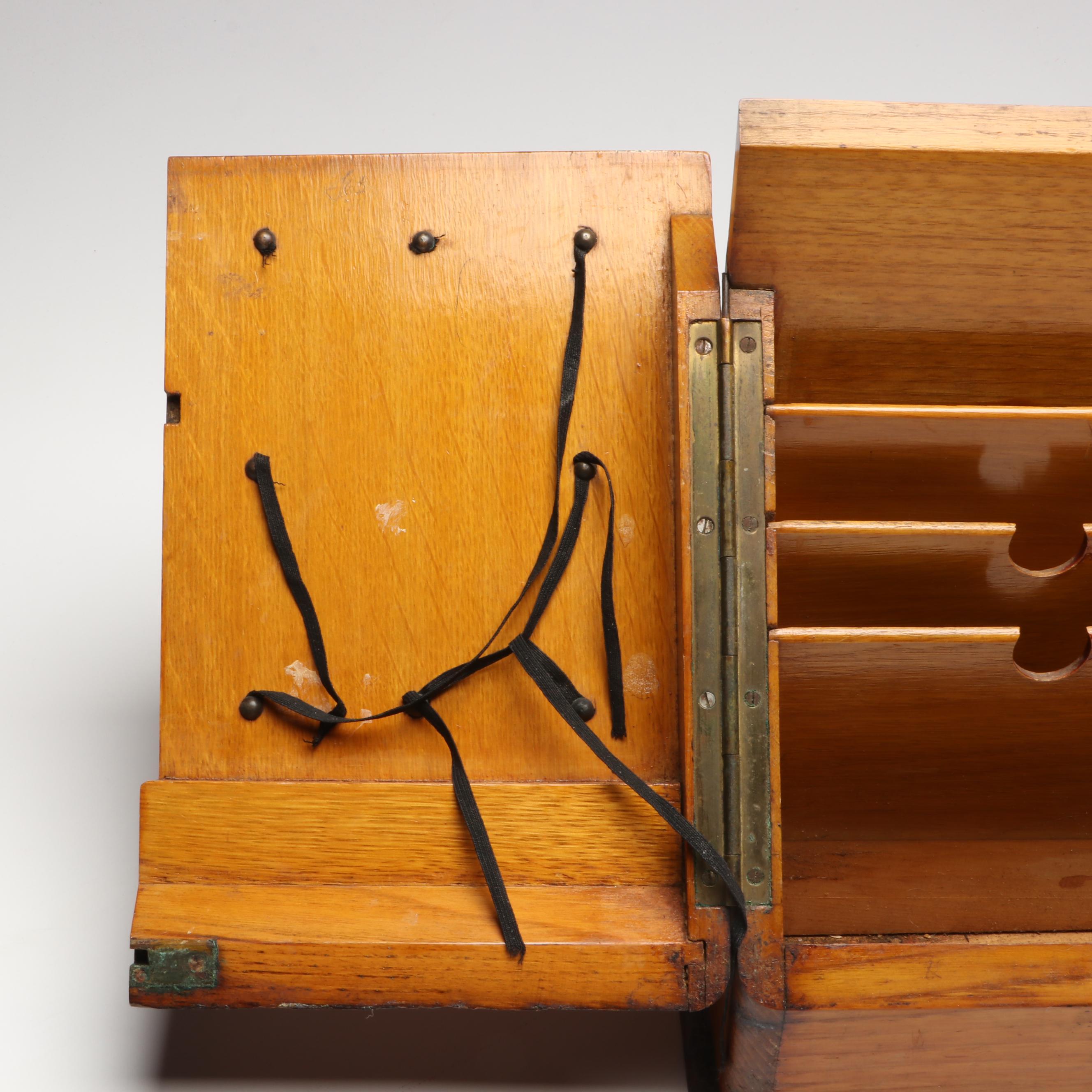 Continental Oak and Brass Antique Stationary Box