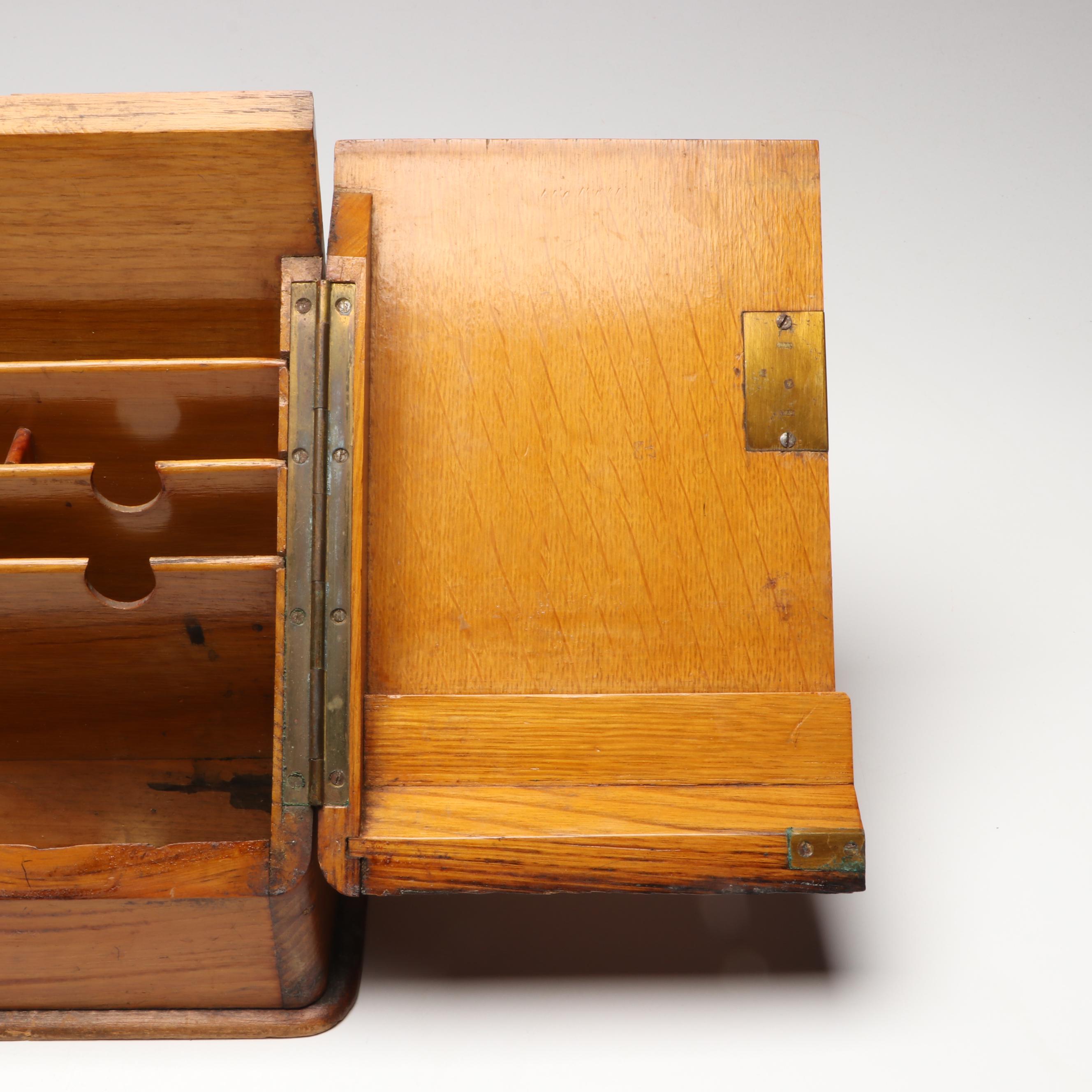 Continental Oak and Brass Antique Stationary Box