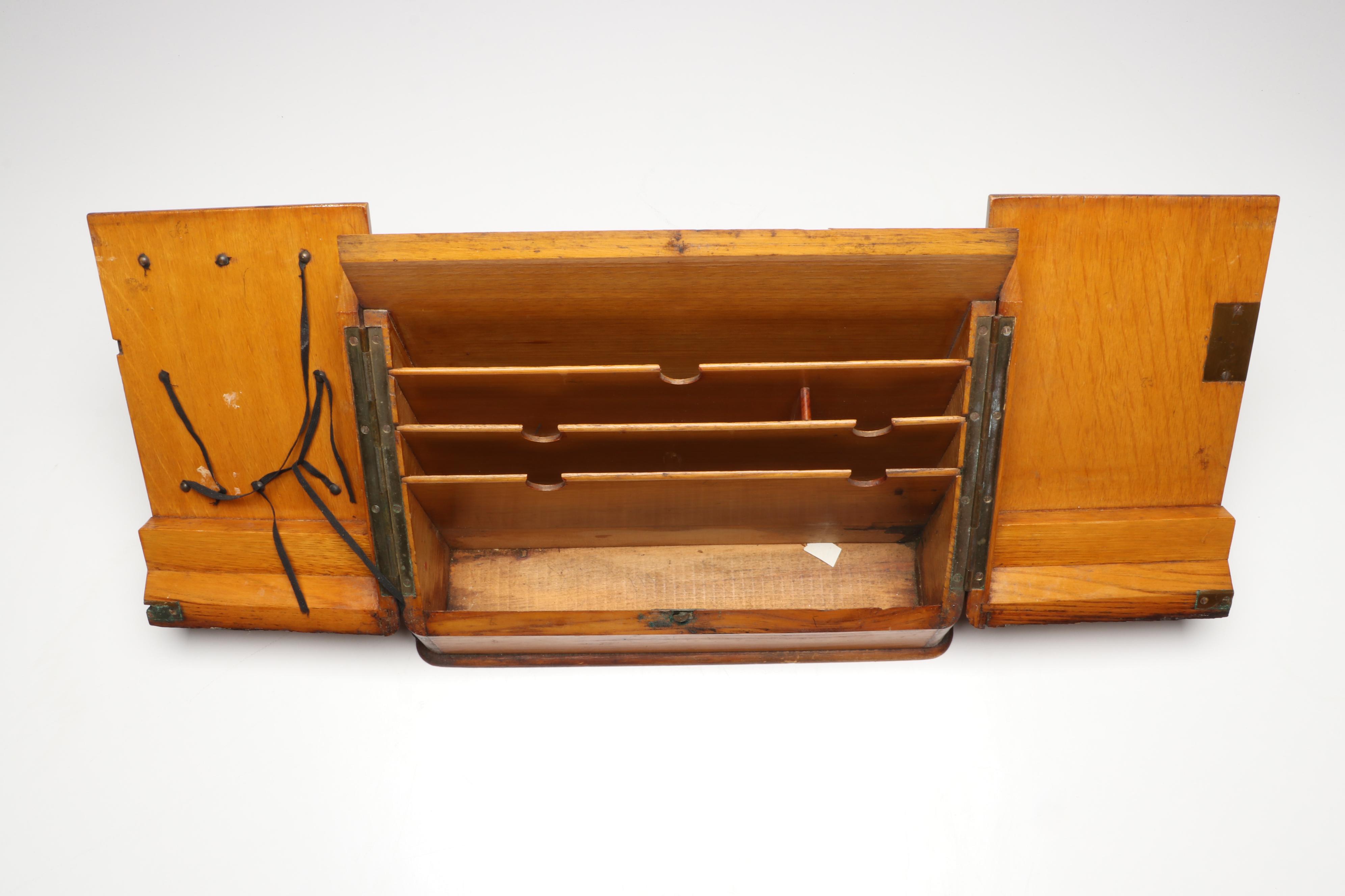 Continental Oak and Brass Antique Stationary Box