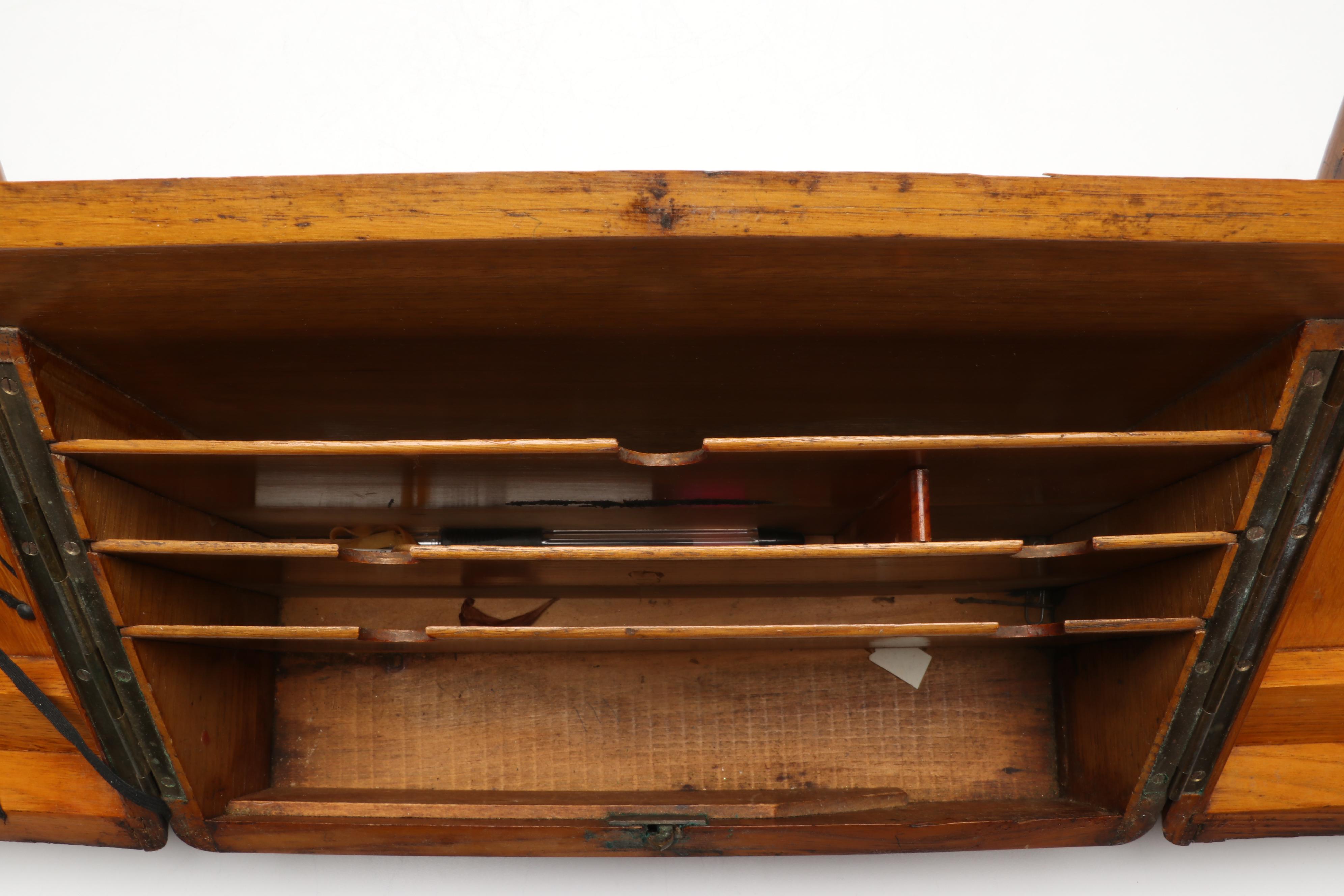 Continental Oak and Brass Antique Stationary Box