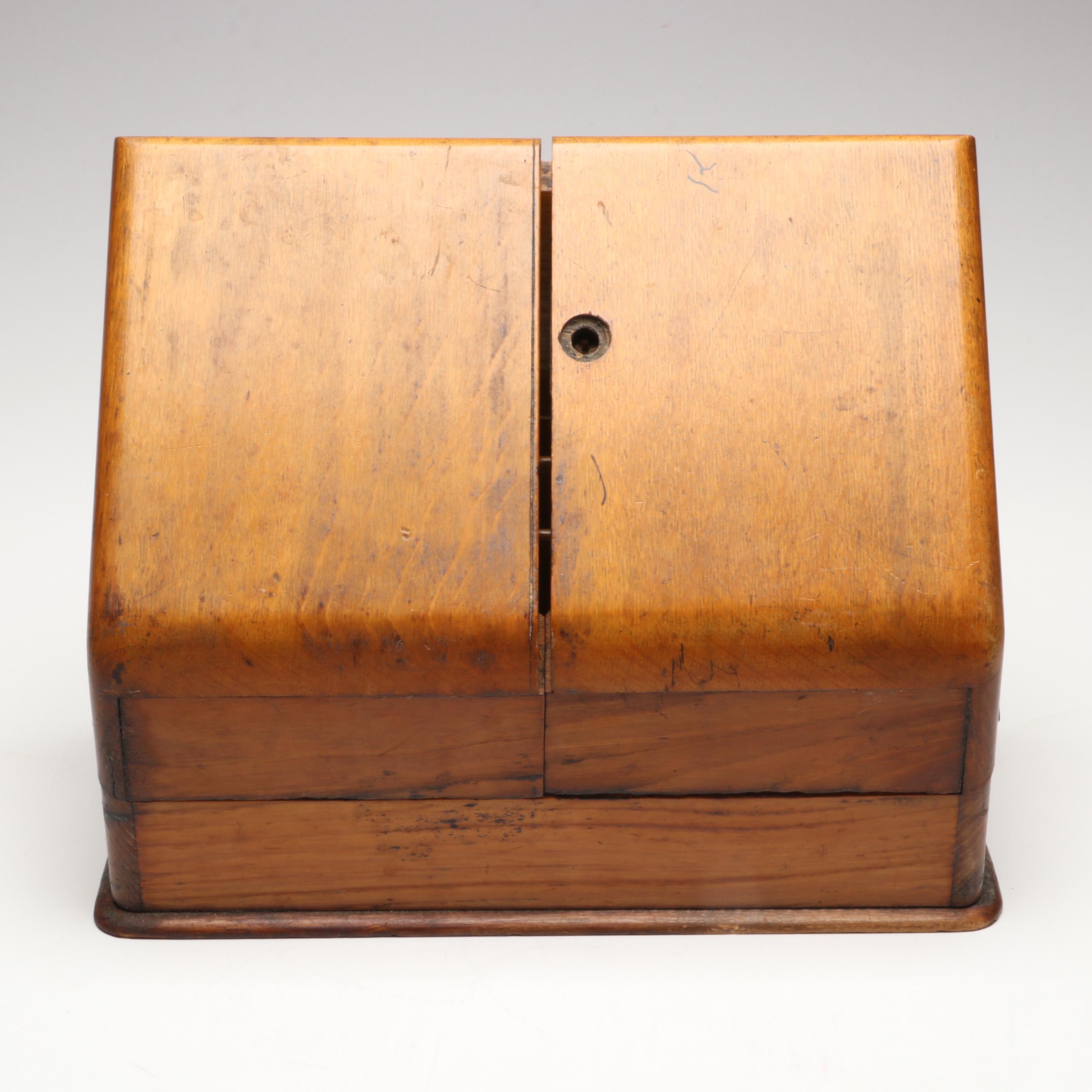 Continental Oak and Brass Antique Stationary Box