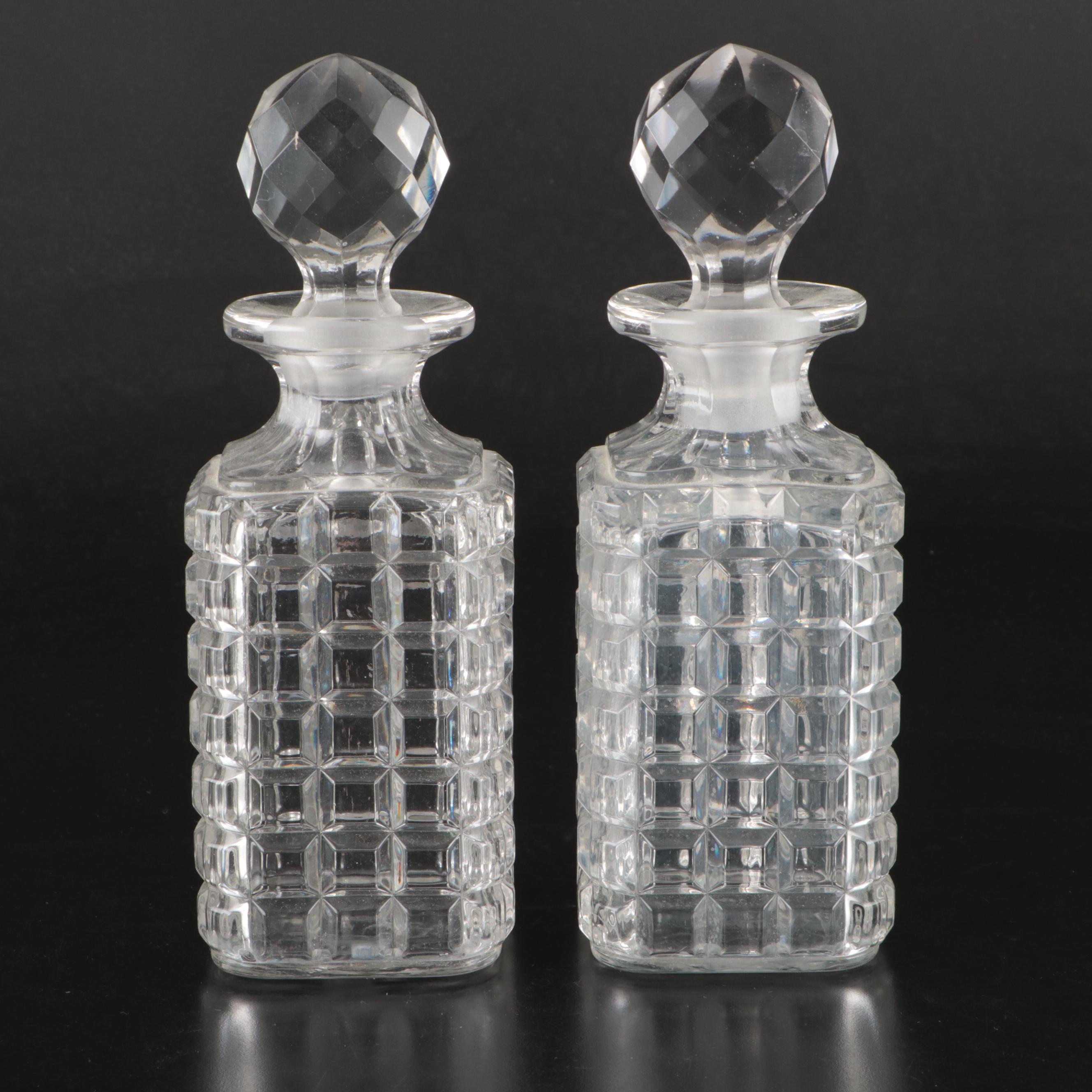 Pair of Faceted Crystal Decanters with Prismatic Glasses