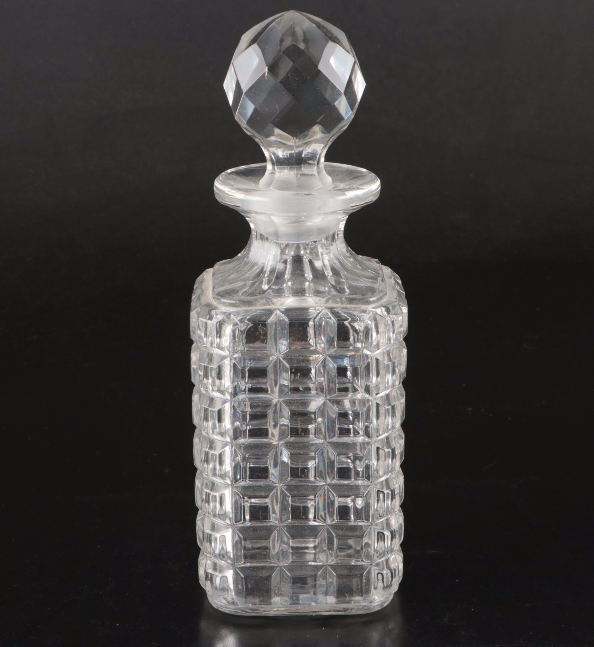 Pair of Faceted Crystal Decanters with Prismatic Glasses