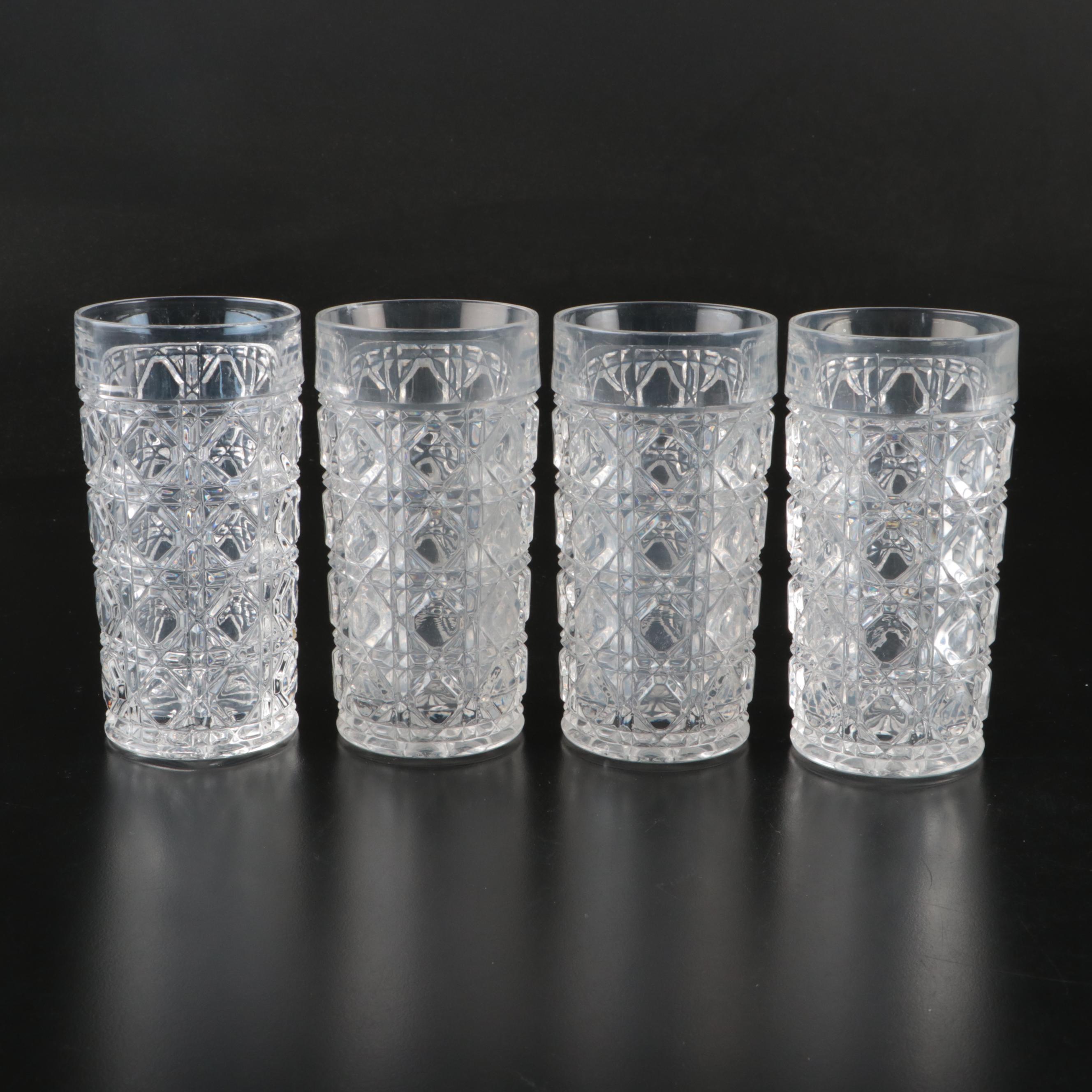 Pair of Faceted Crystal Decanters with Prismatic Glasses