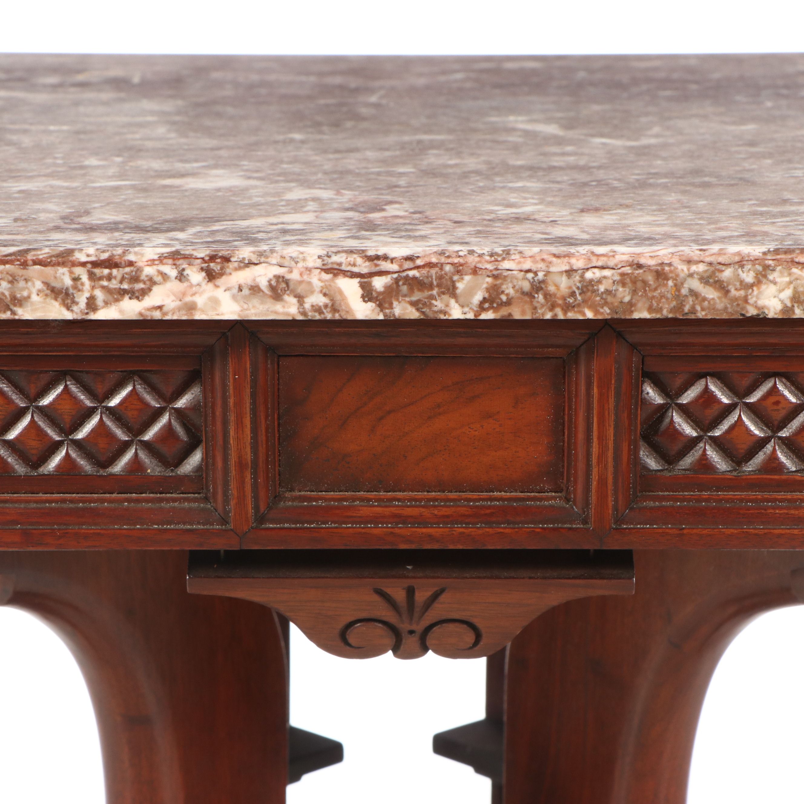 Eastlake Walnut Center Table with Pink Marble Top