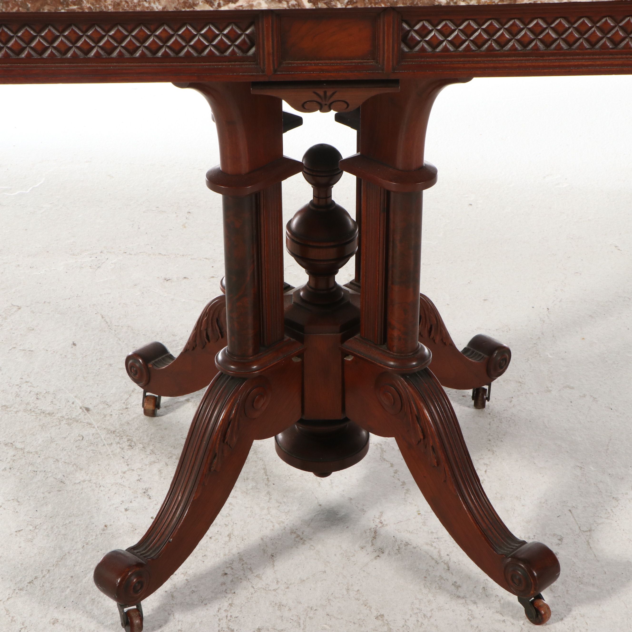 Eastlake Walnut Center Table with Pink Marble Top