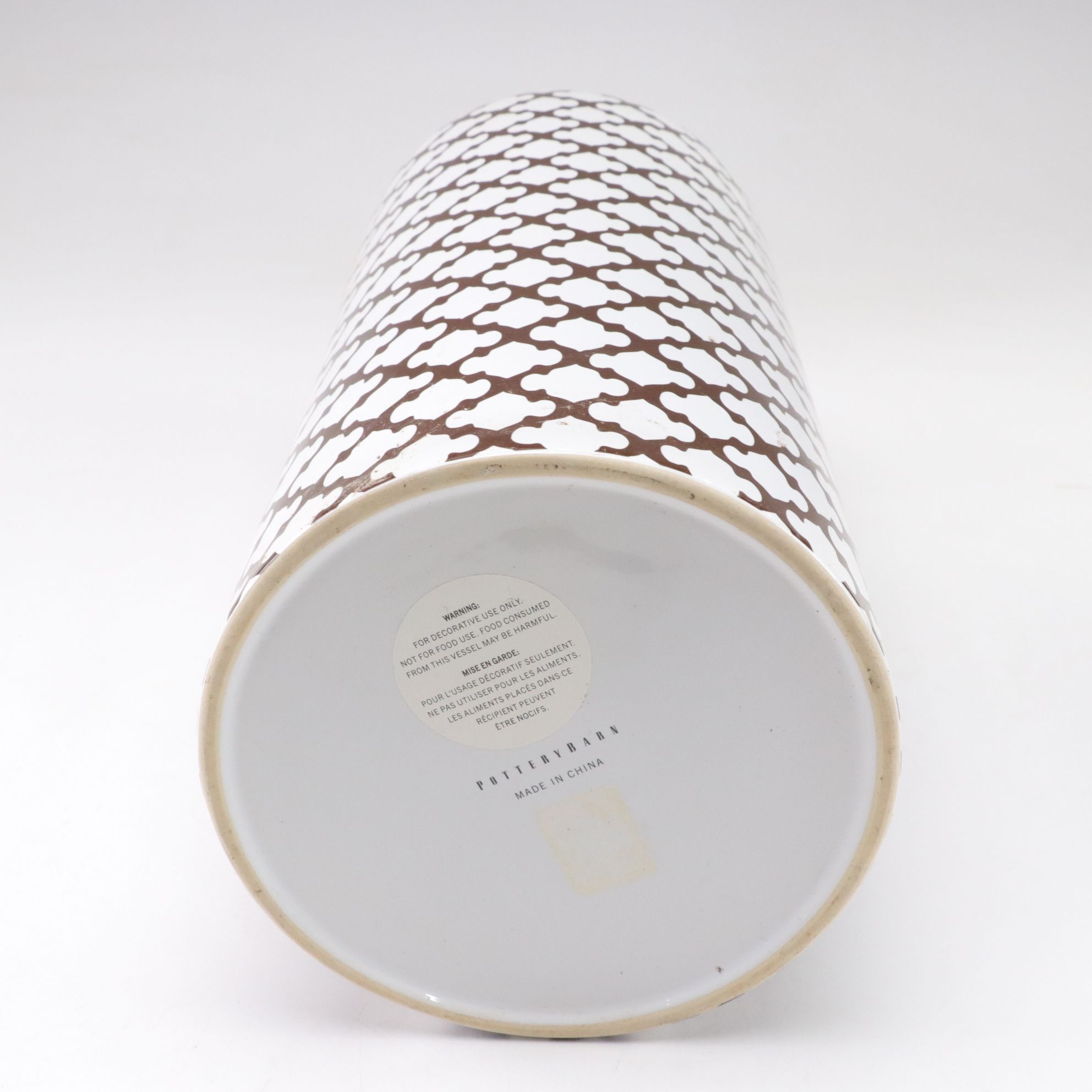 Pottery Barn Brown and White Quatrefoil Lattice Ginger Jars