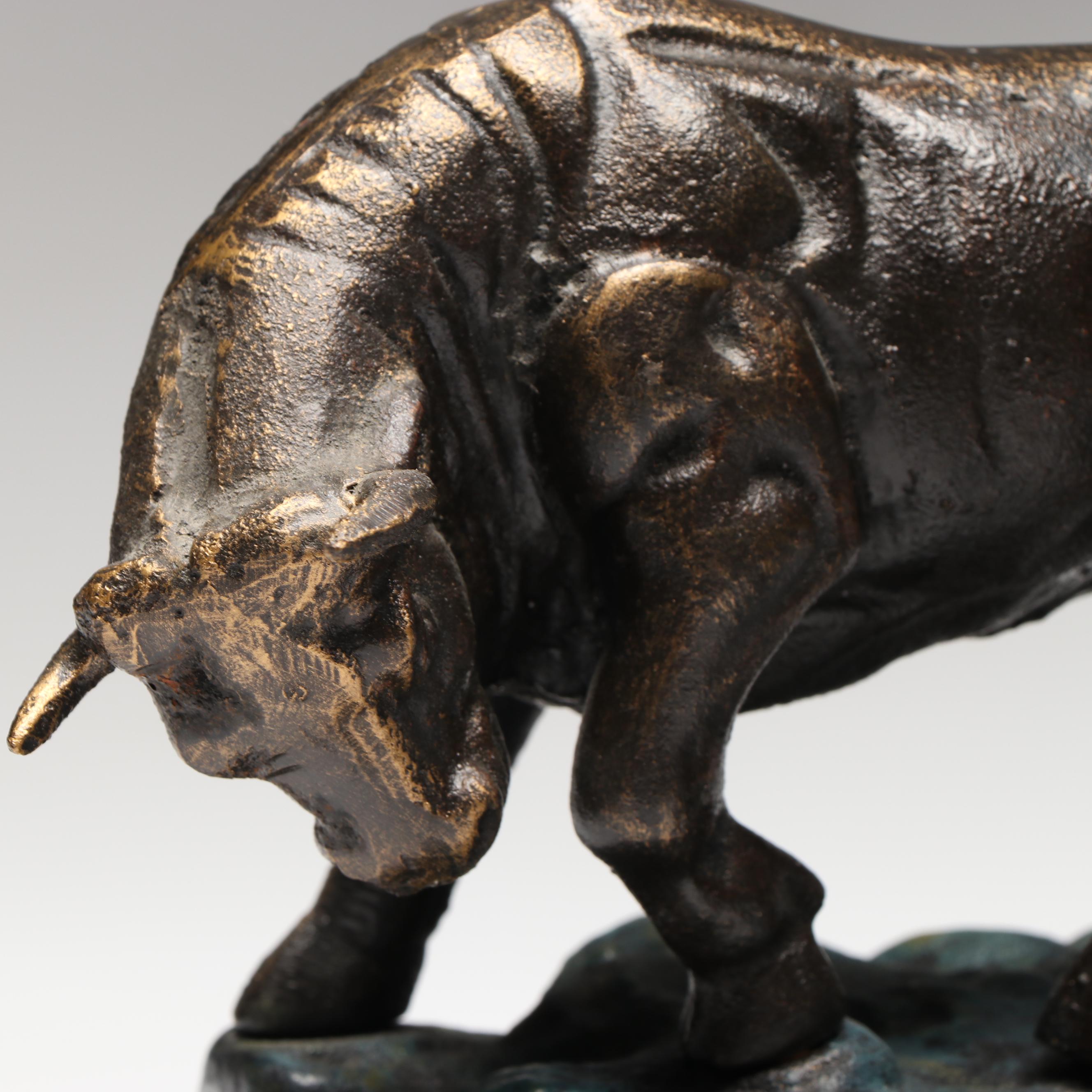 Stock Market Bronzed Metal Bear and Bull on Marble Bookends