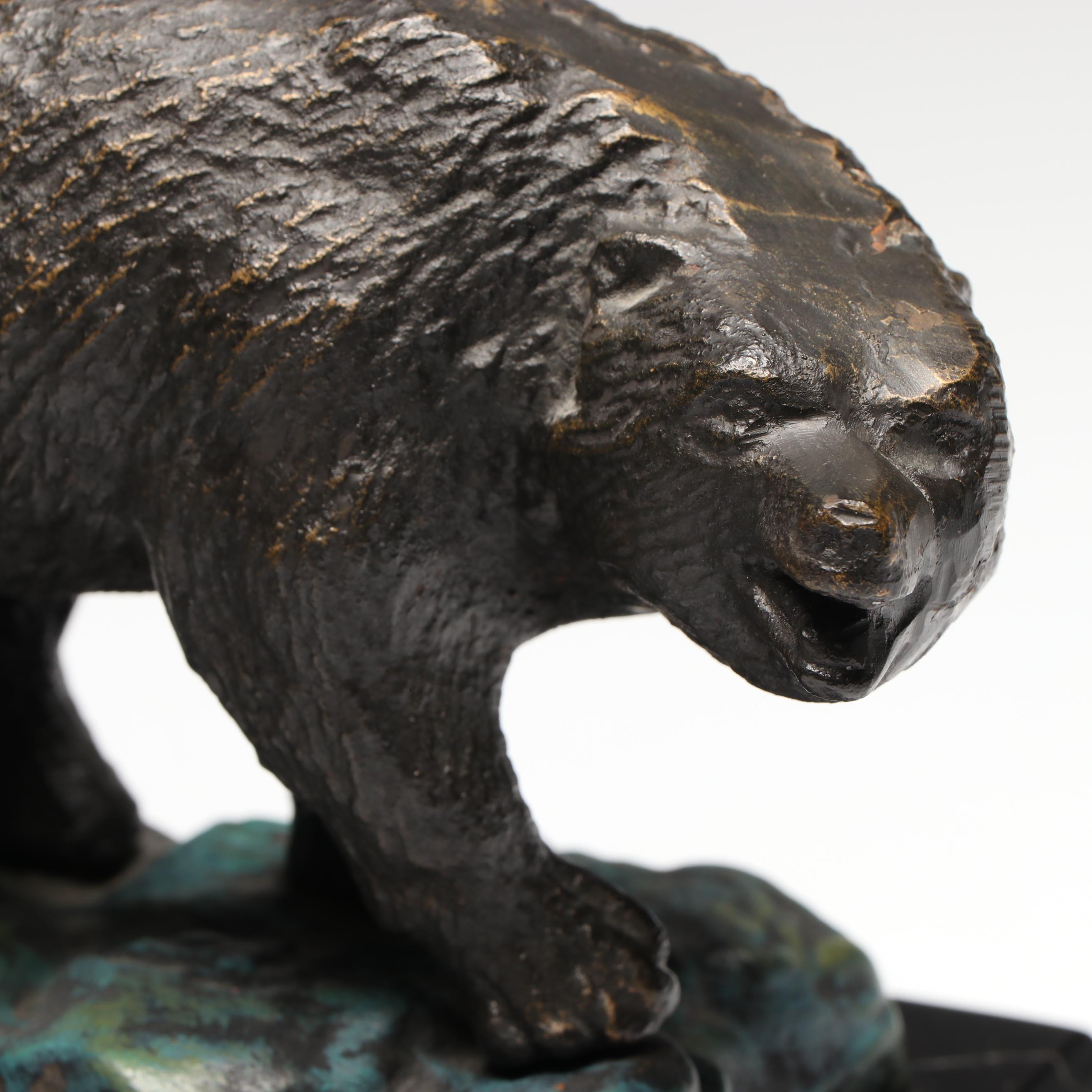 Stock Market Bronzed Metal Bear and Bull on Marble Bookends
