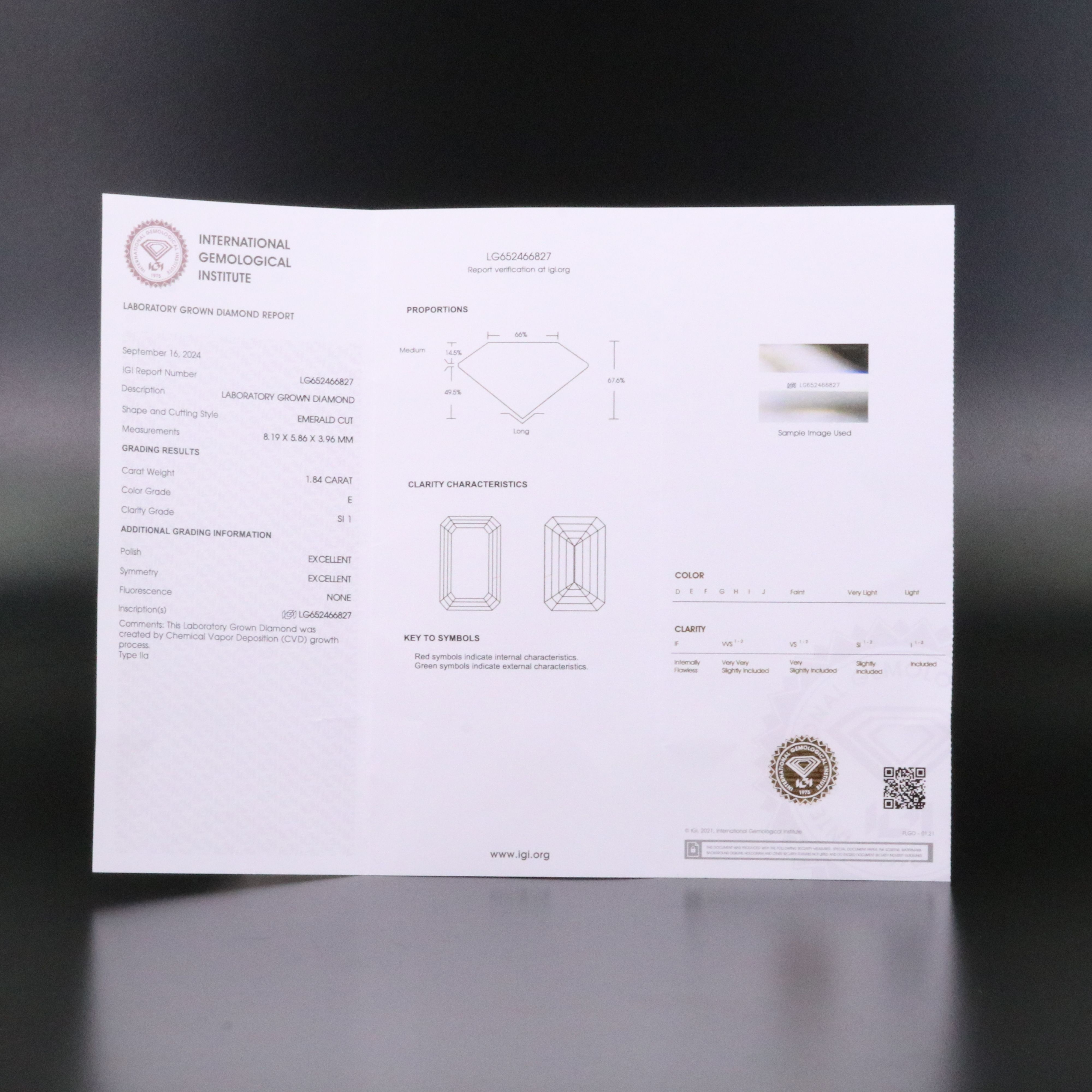 Loose 1.84 CT Lab Grown Diamond with IGI Report