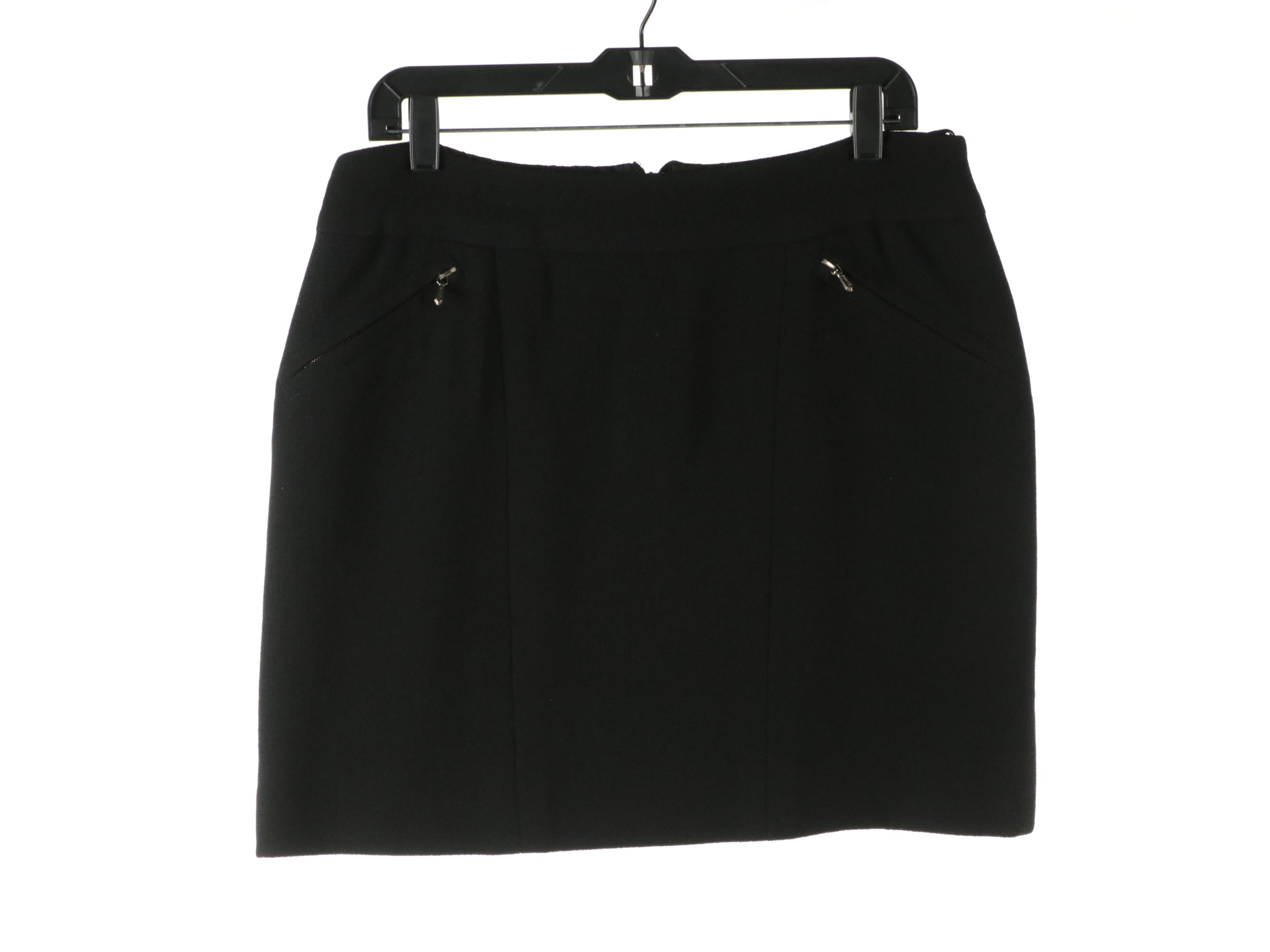 Chanel Black Wool Skirts W/ Louis Feraud Purple Cashmere Short Sleeve Turtleneck