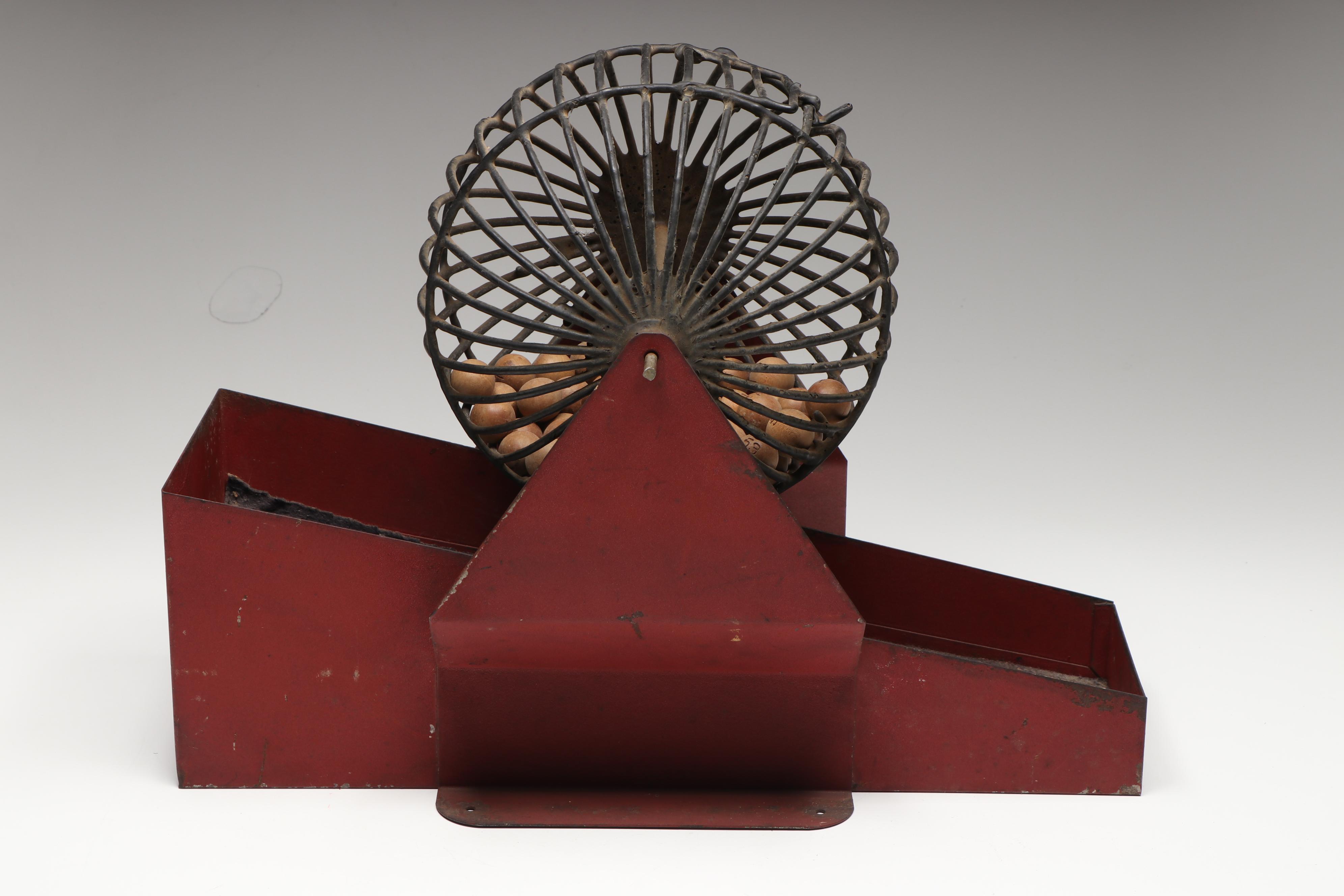 Bingo Cage with "Oak Leaf," "Eagle," and Other Cards, Mid to Late 20th Century