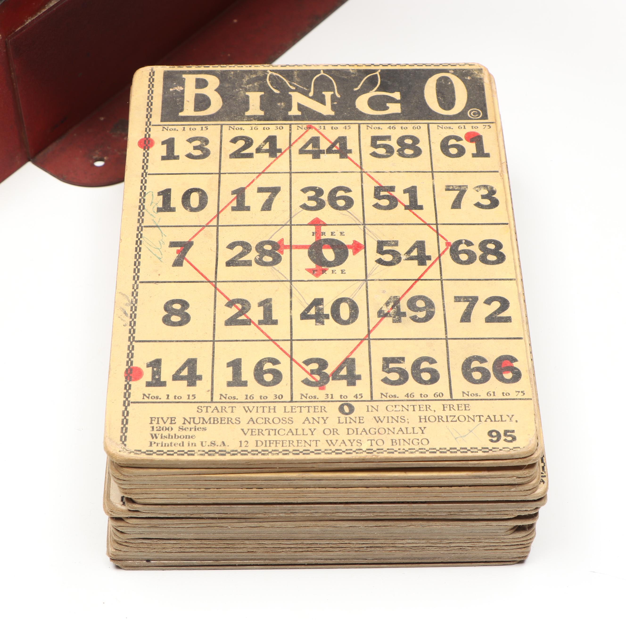 Bingo Cage with "Oak Leaf," "Eagle," and Other Cards, Mid to Late 20th Century