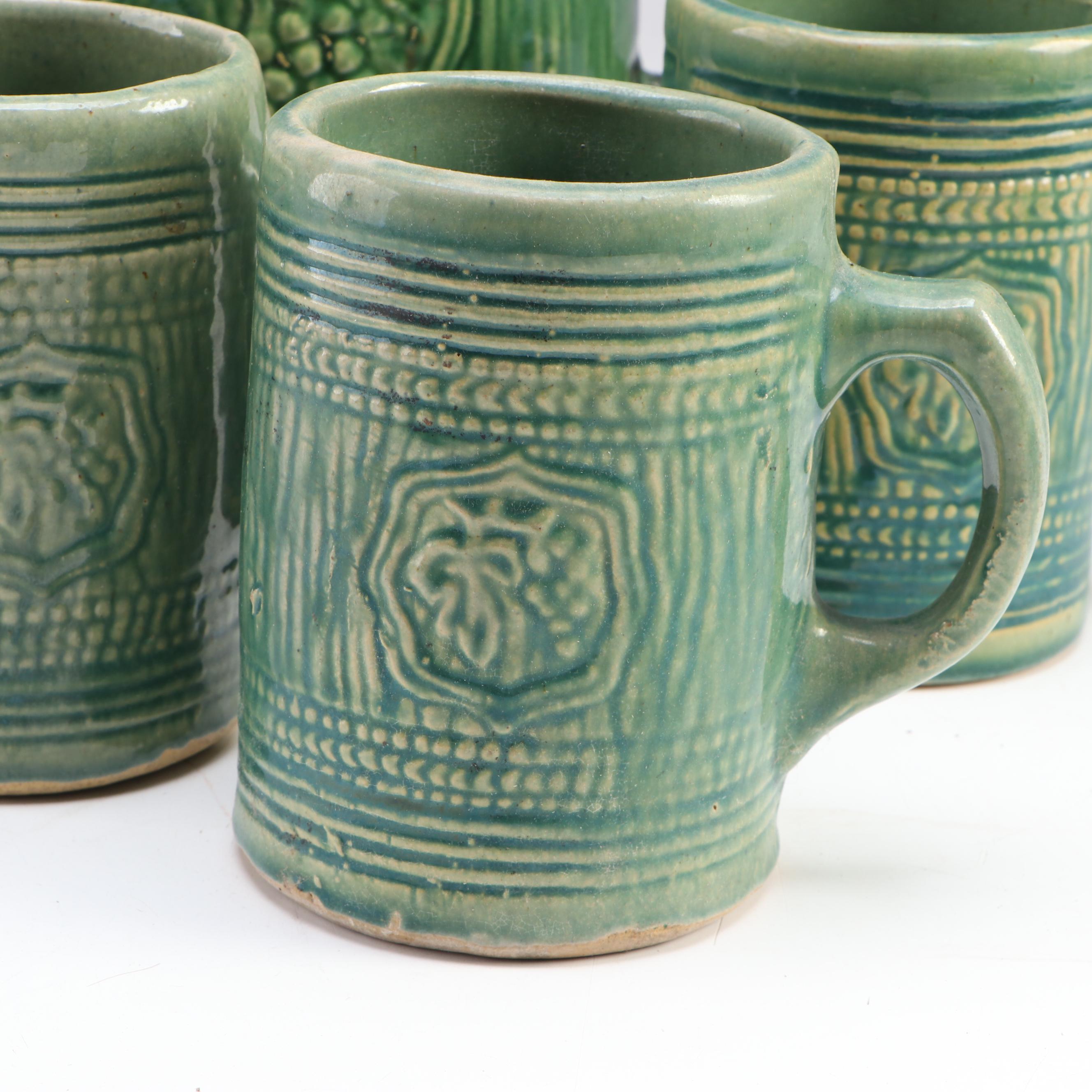 McCoy Pottery Stoneware Grape Shield Pitcher and Tankard Mugs