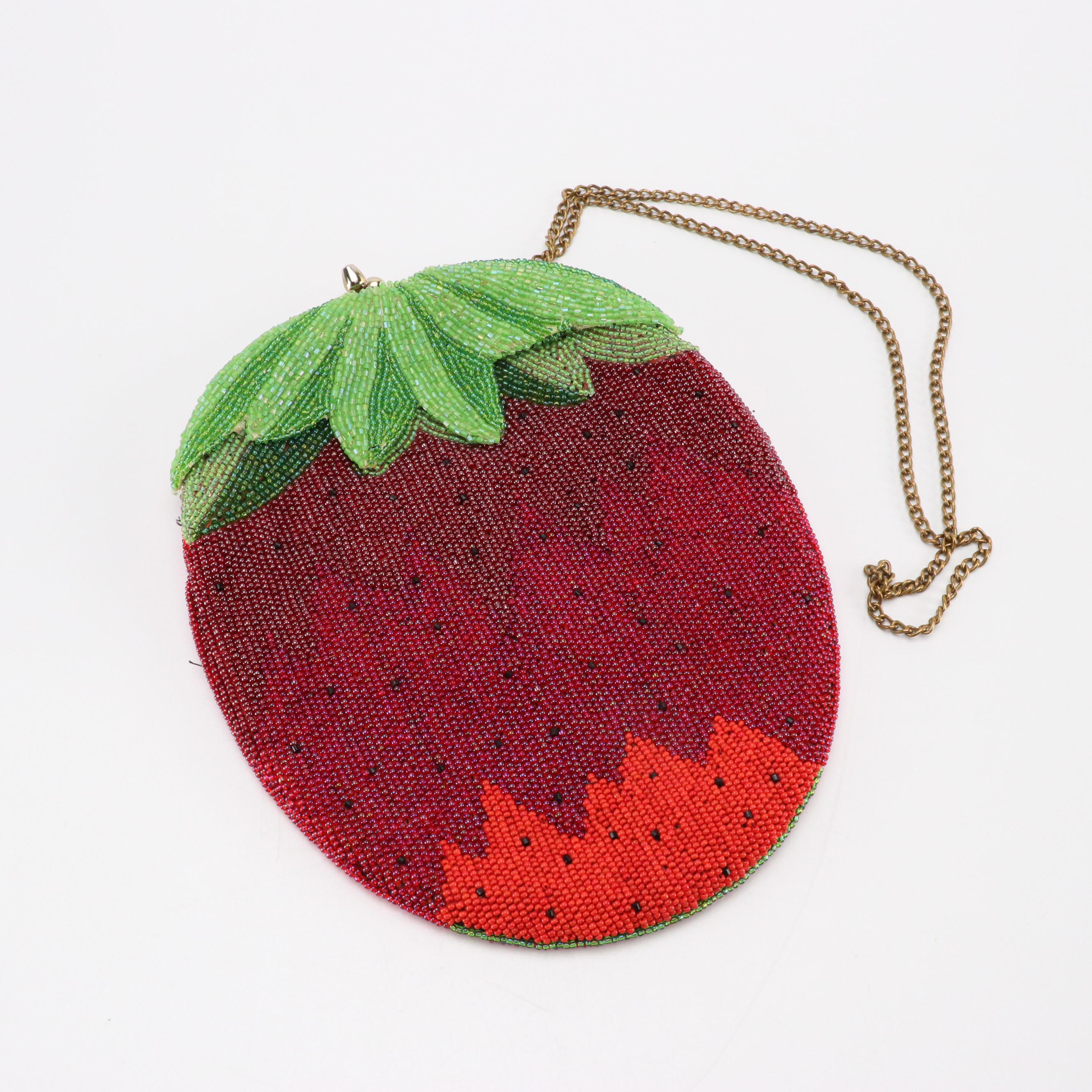 Delill Hand Beaded Strawberry Crossbody with Lou-Ran Embossed Leather Bags