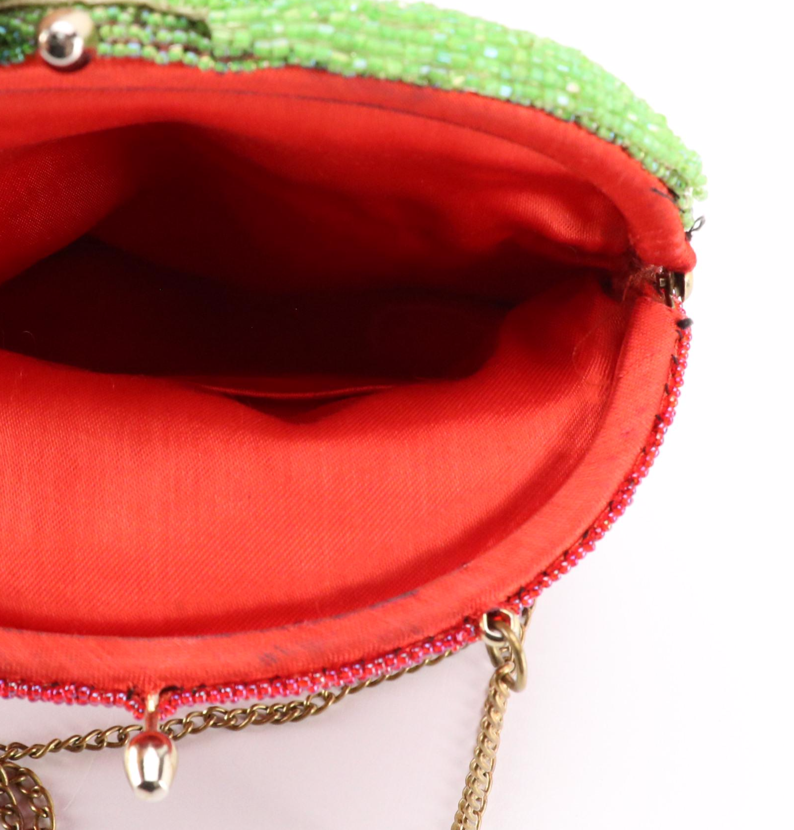 Delill Hand Beaded Strawberry Crossbody with Lou-Ran Embossed Leather Bags