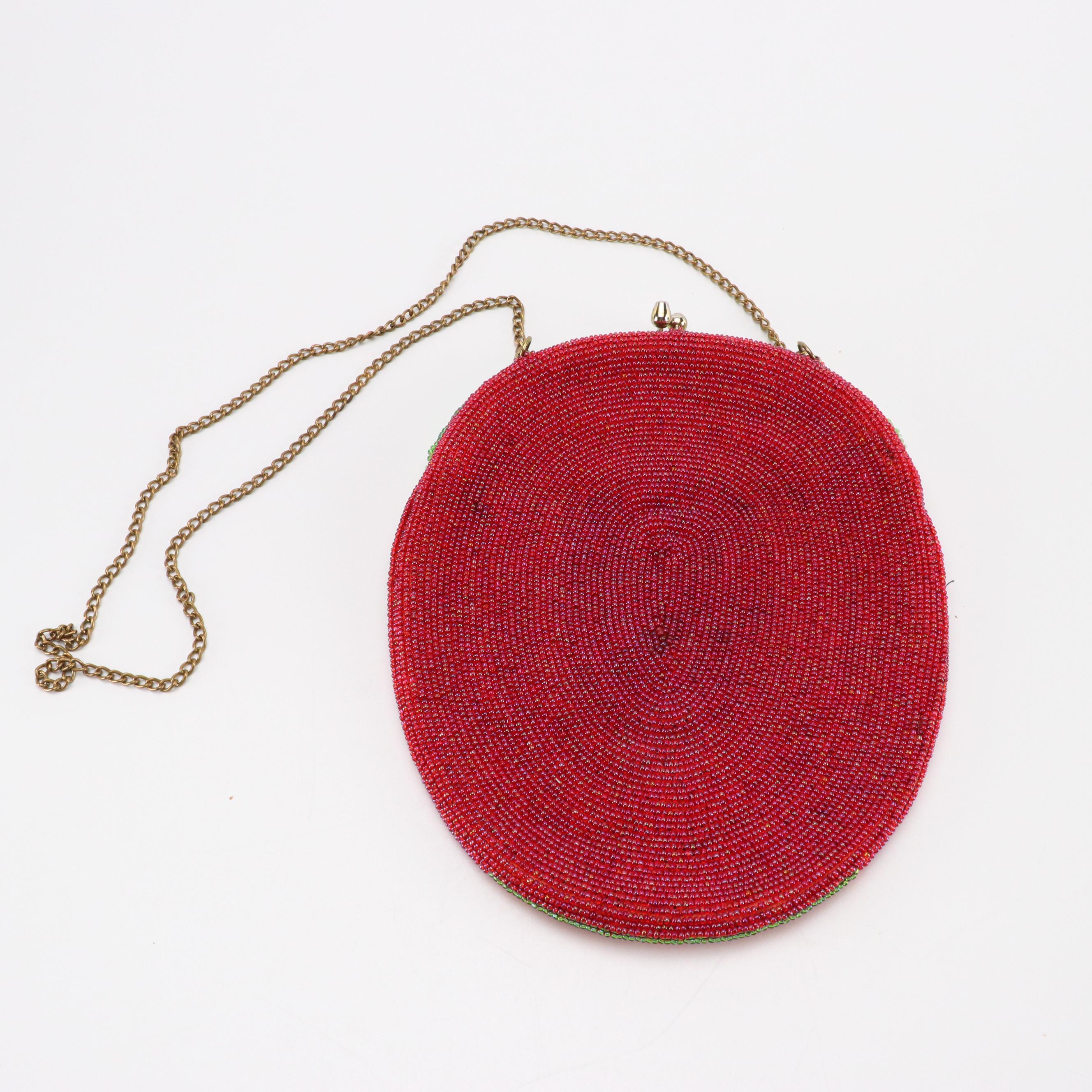 Delill Hand Beaded Strawberry Crossbody with Lou-Ran Embossed Leather Bags