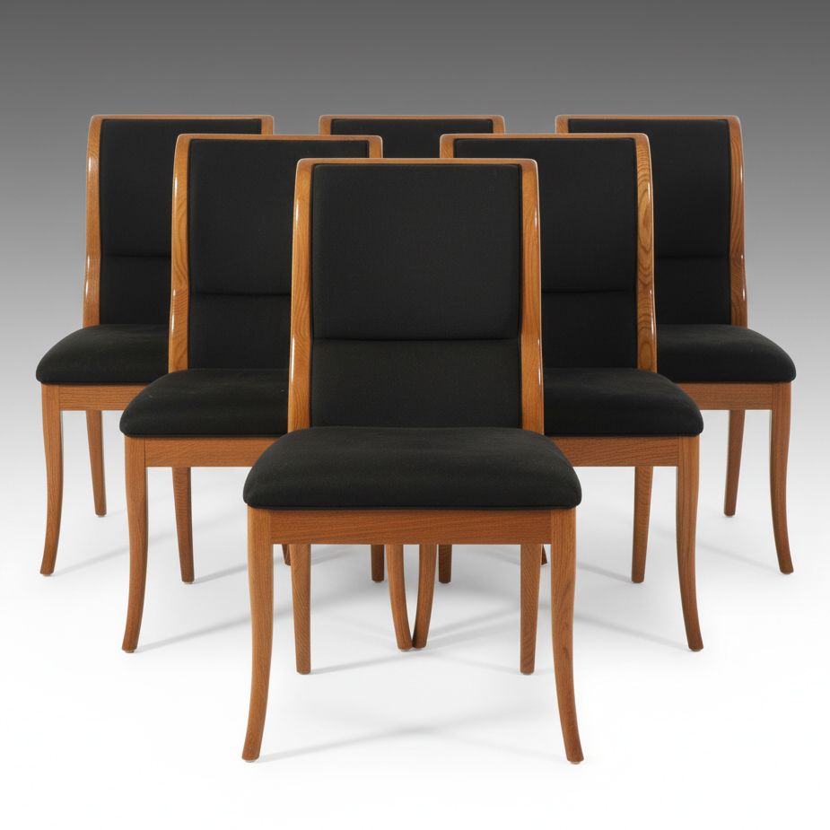 Set of Six Henredon Biedermeier Style Upholstered Oak Dining Chairs, Late 20th C