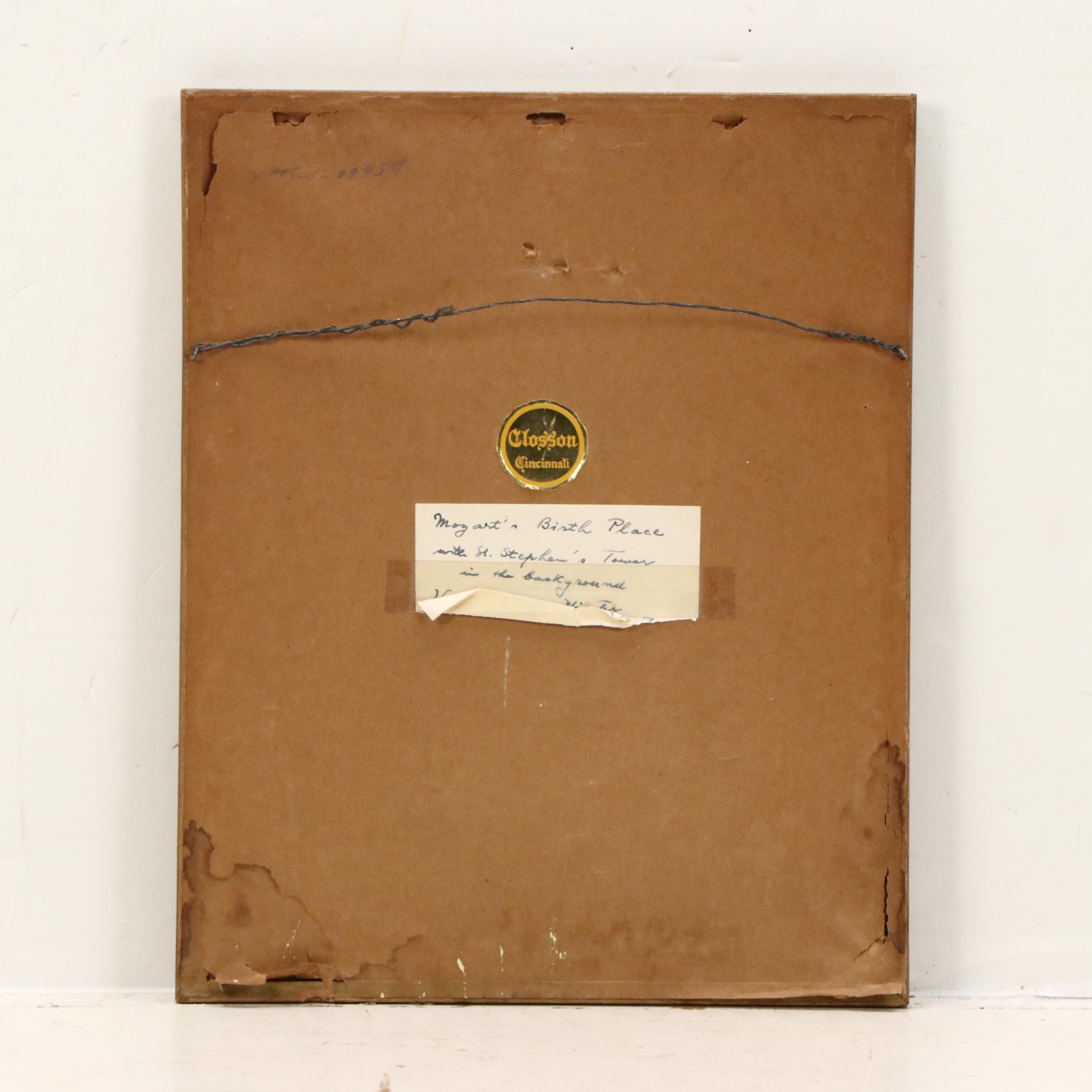 Hans Figura Etching on Satin of Mozart's House in Vienna