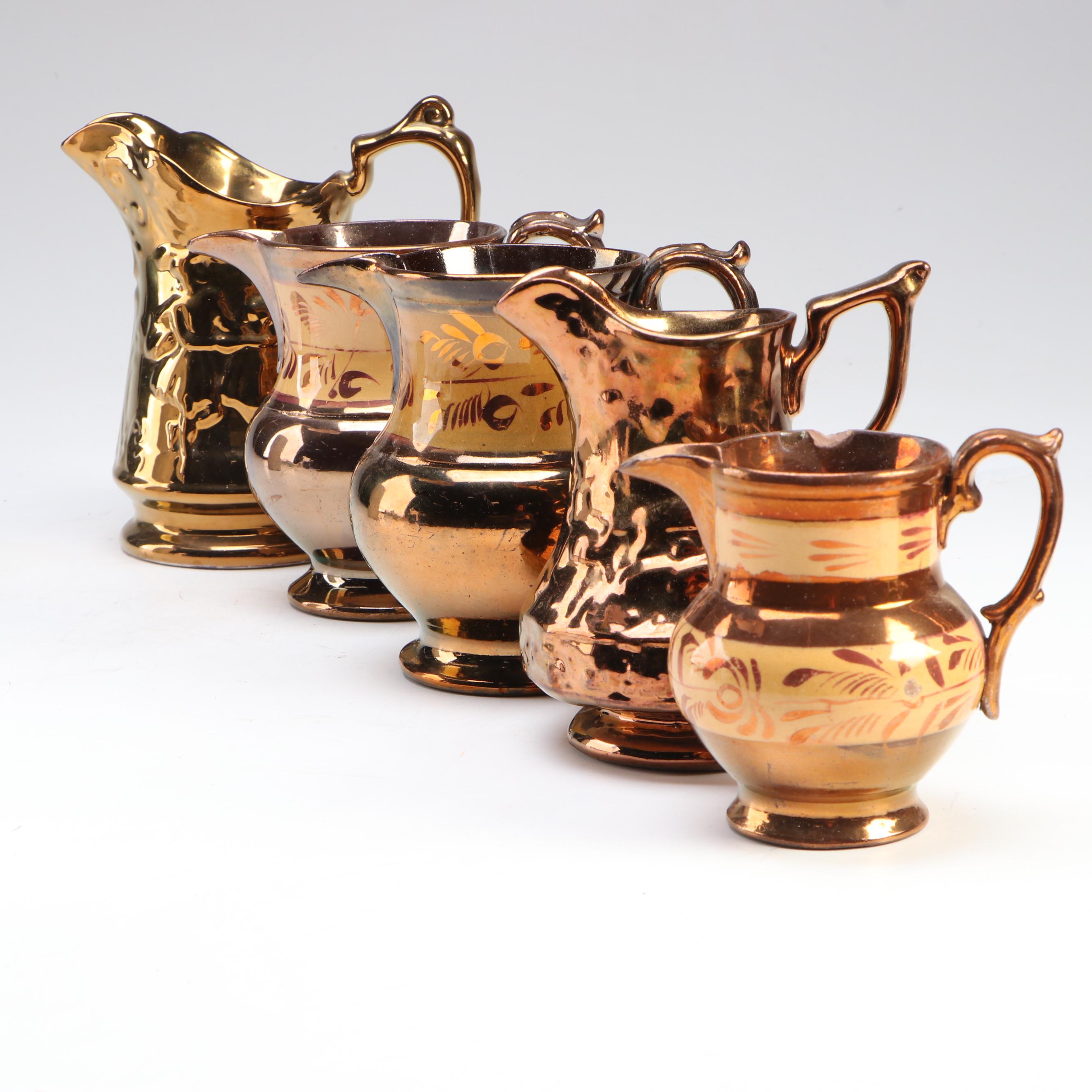 Wade with Other English Style Copper Lusterware Pitchers, Early to Mid-20th C.