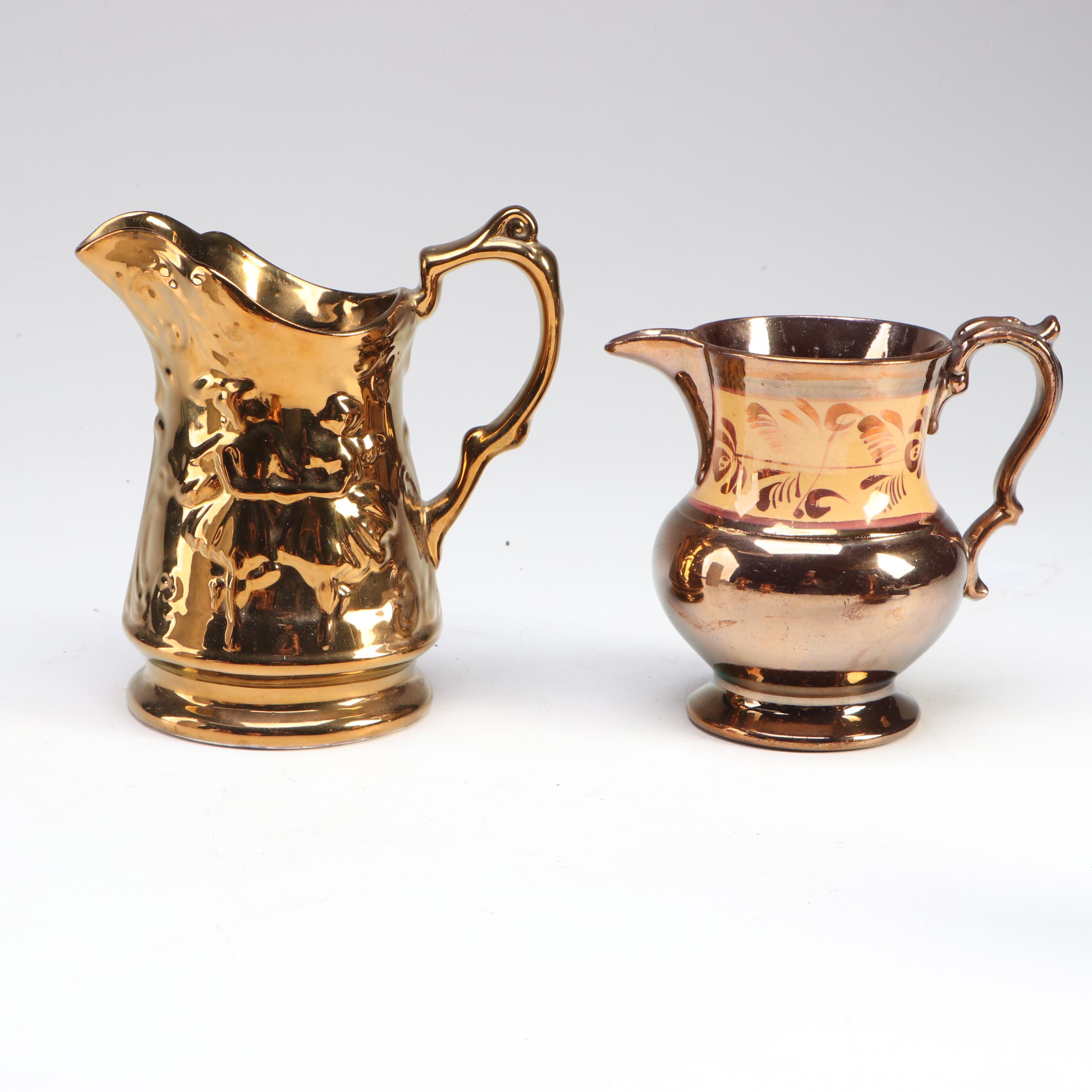 Wade with Other English Style Copper Lusterware Pitchers, Early to Mid-20th C.