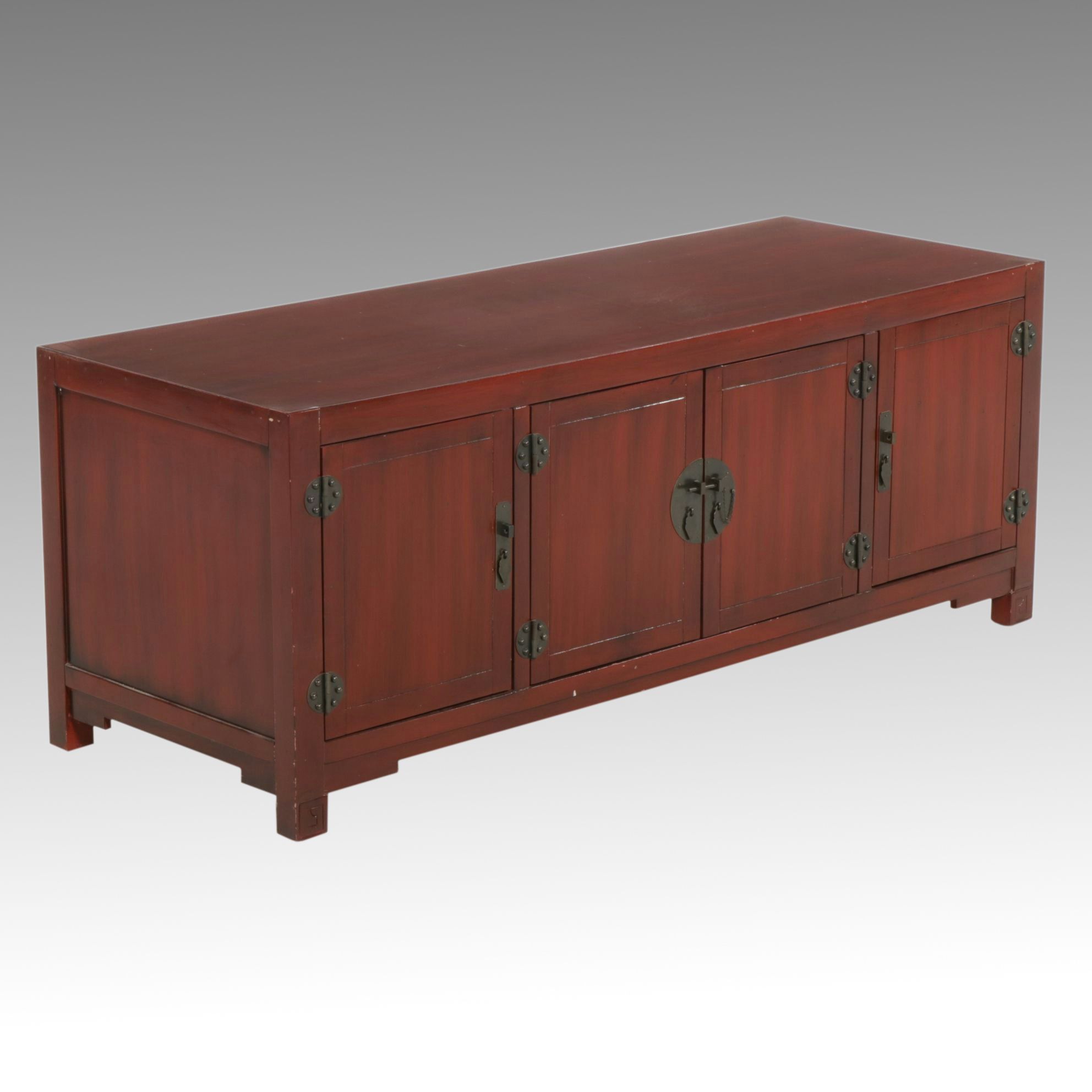 Pier 1 Chinese Style Red Stained Media Console Cabinet