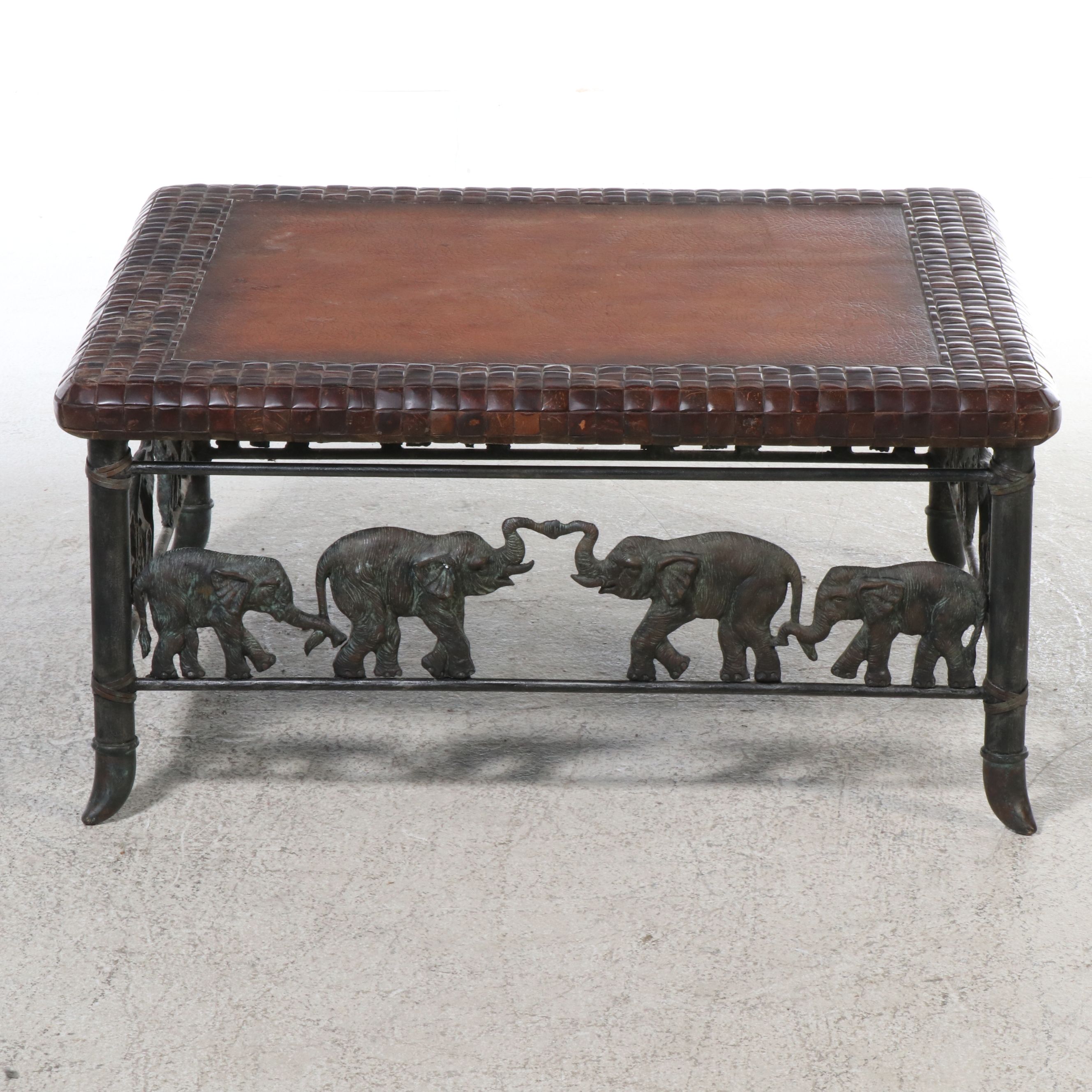 Maitland-Smith Coffee Table with Carved Coconut Shell Border
