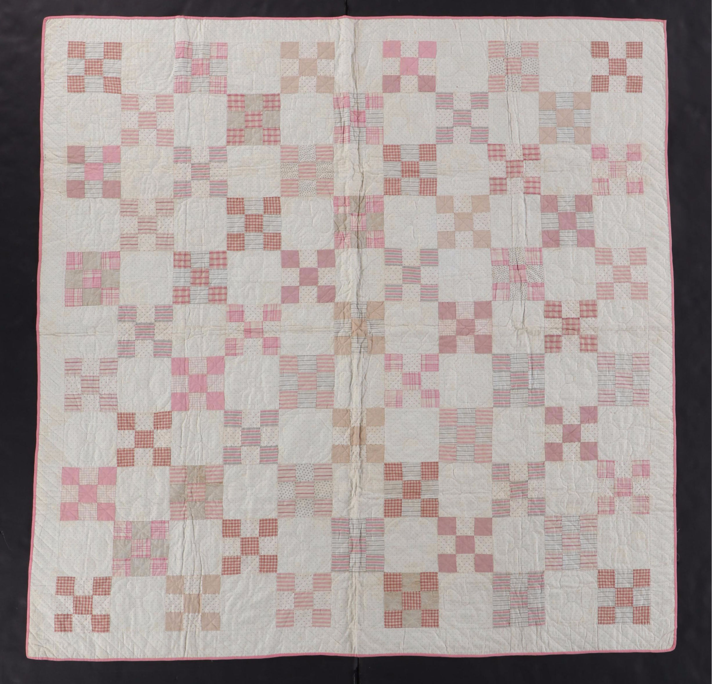 Hand-Pieced Pink and Blue Cotton Bock Quilts, Early/Mid-20th Century