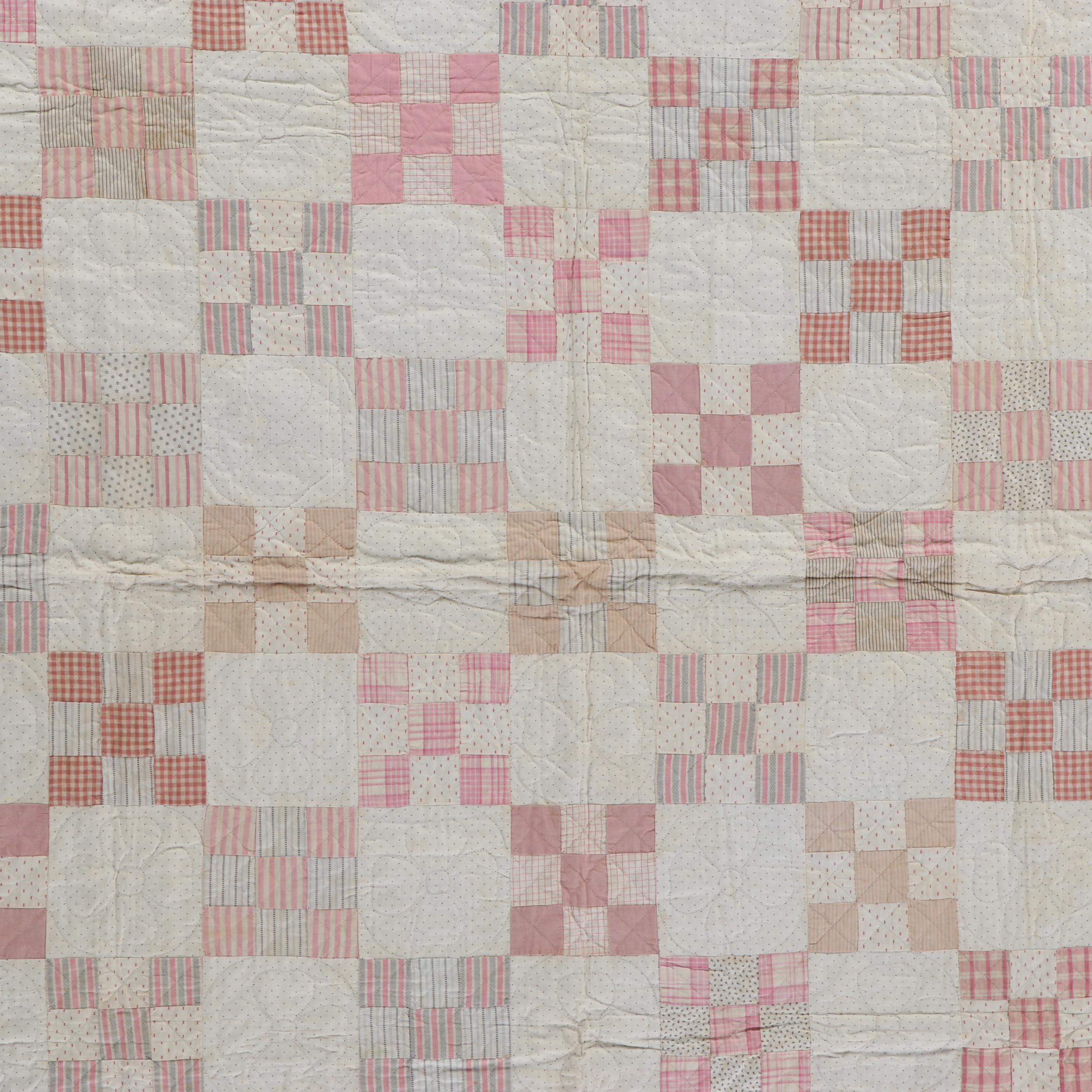 Hand-Pieced Pink and Blue Cotton Bock Quilts, Early/Mid-20th Century