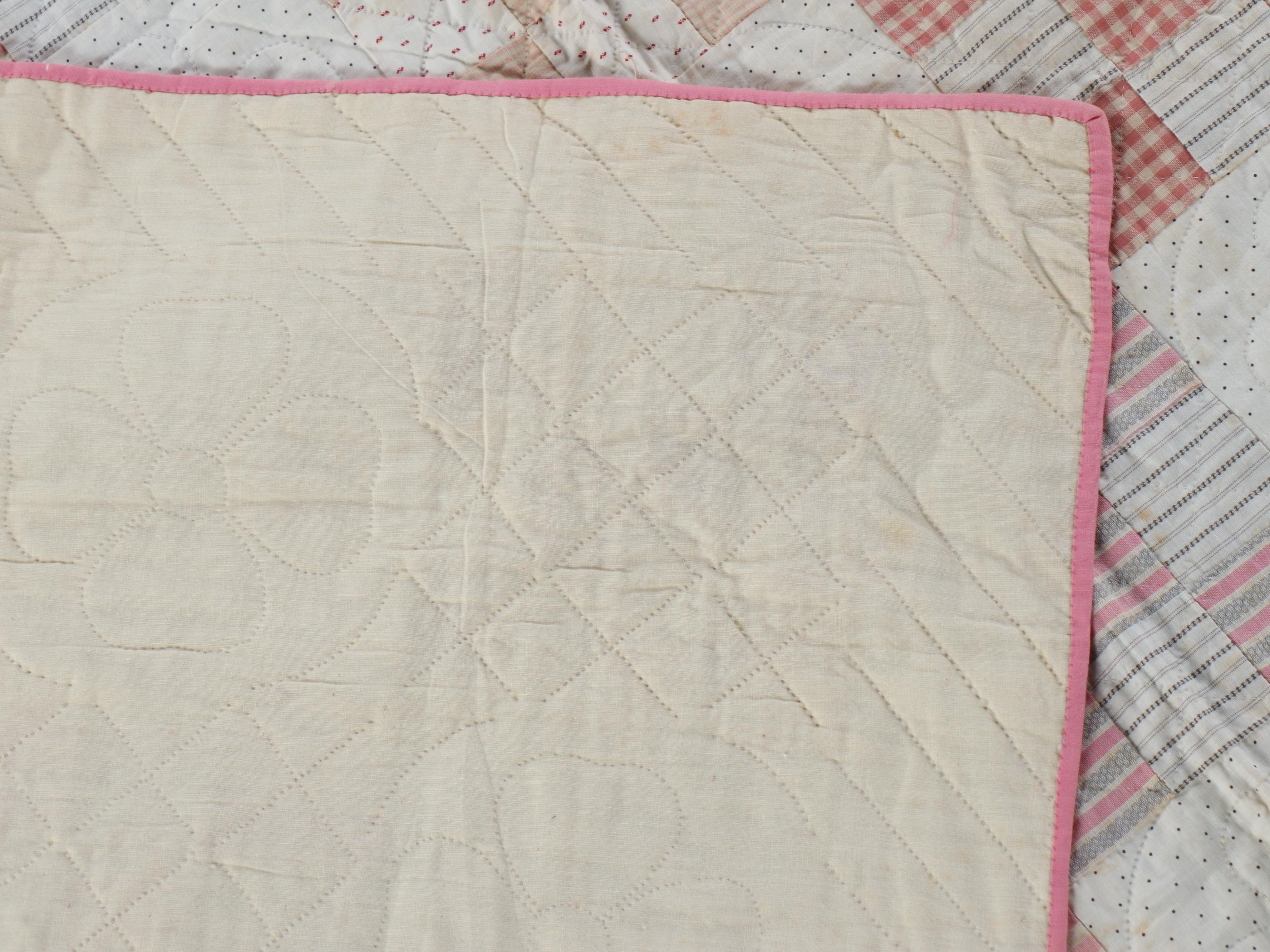 Hand-Pieced Pink and Blue Cotton Bock Quilts, Early/Mid-20th Century
