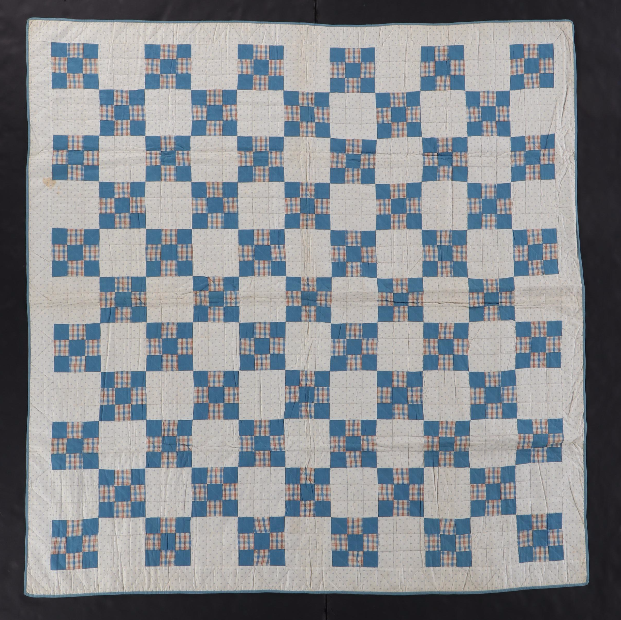 Hand-Pieced Pink and Blue Cotton Bock Quilts, Early/Mid-20th Century