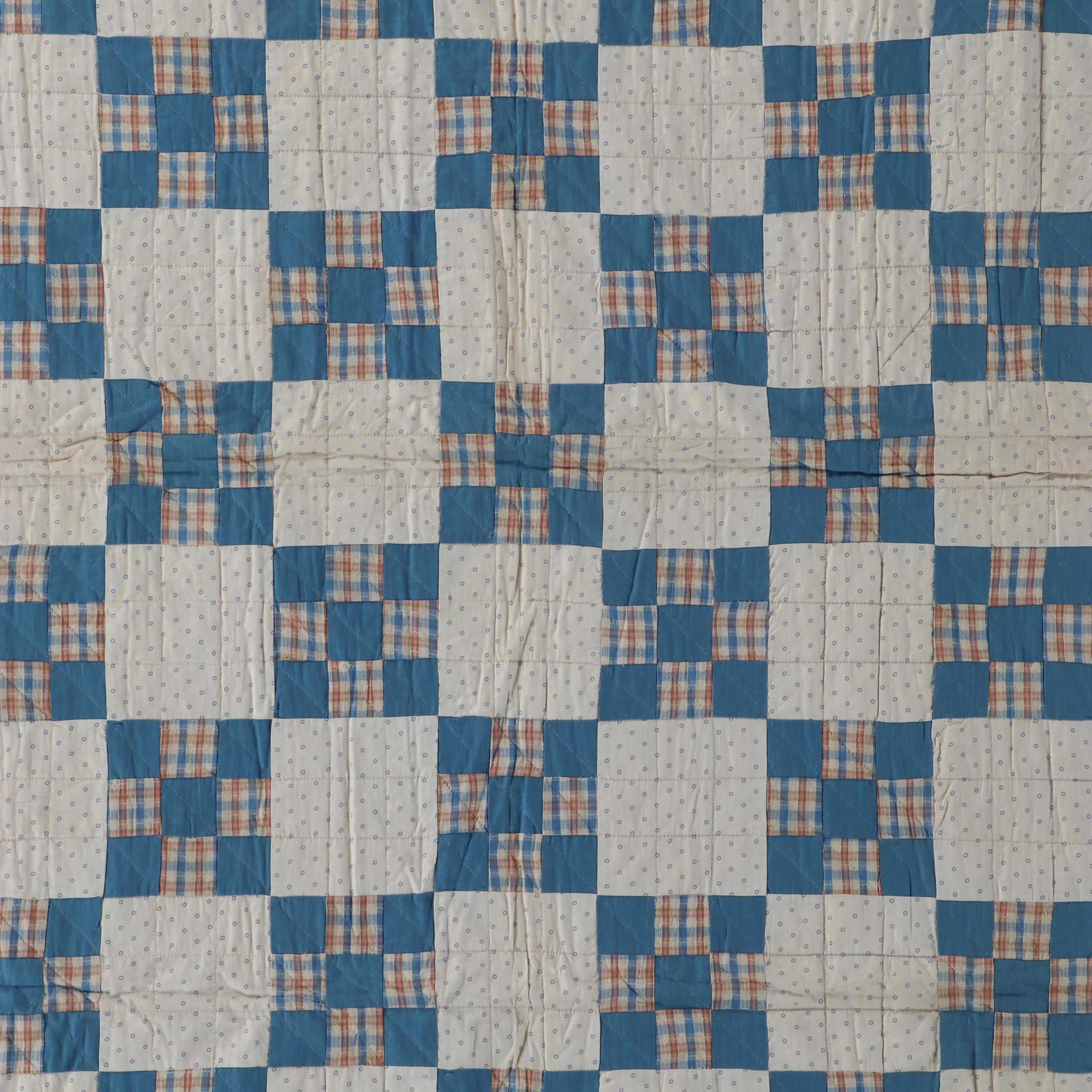 Hand-Pieced Pink and Blue Cotton Bock Quilts, Early/Mid-20th Century