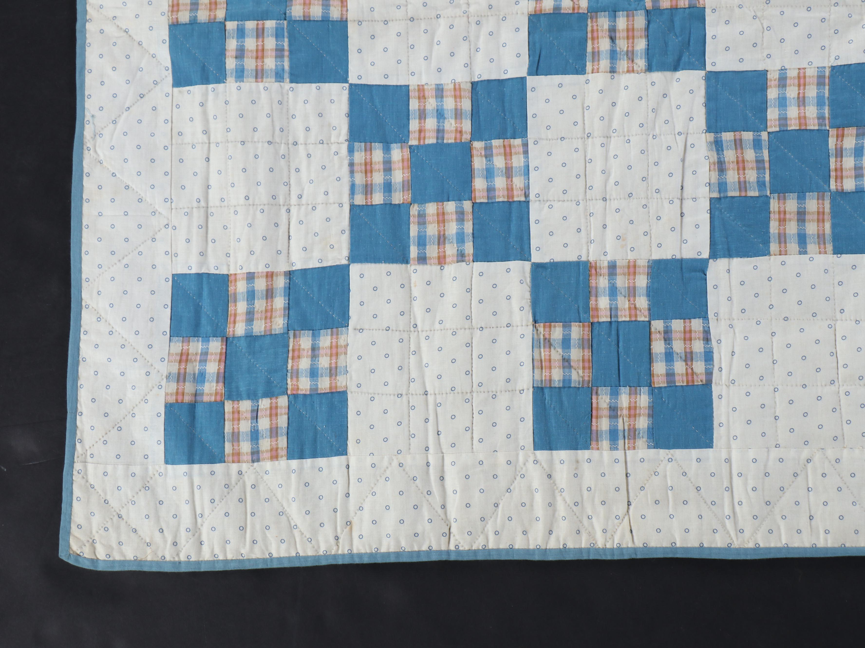 Hand-Pieced Pink and Blue Cotton Bock Quilts, Early/Mid-20th Century