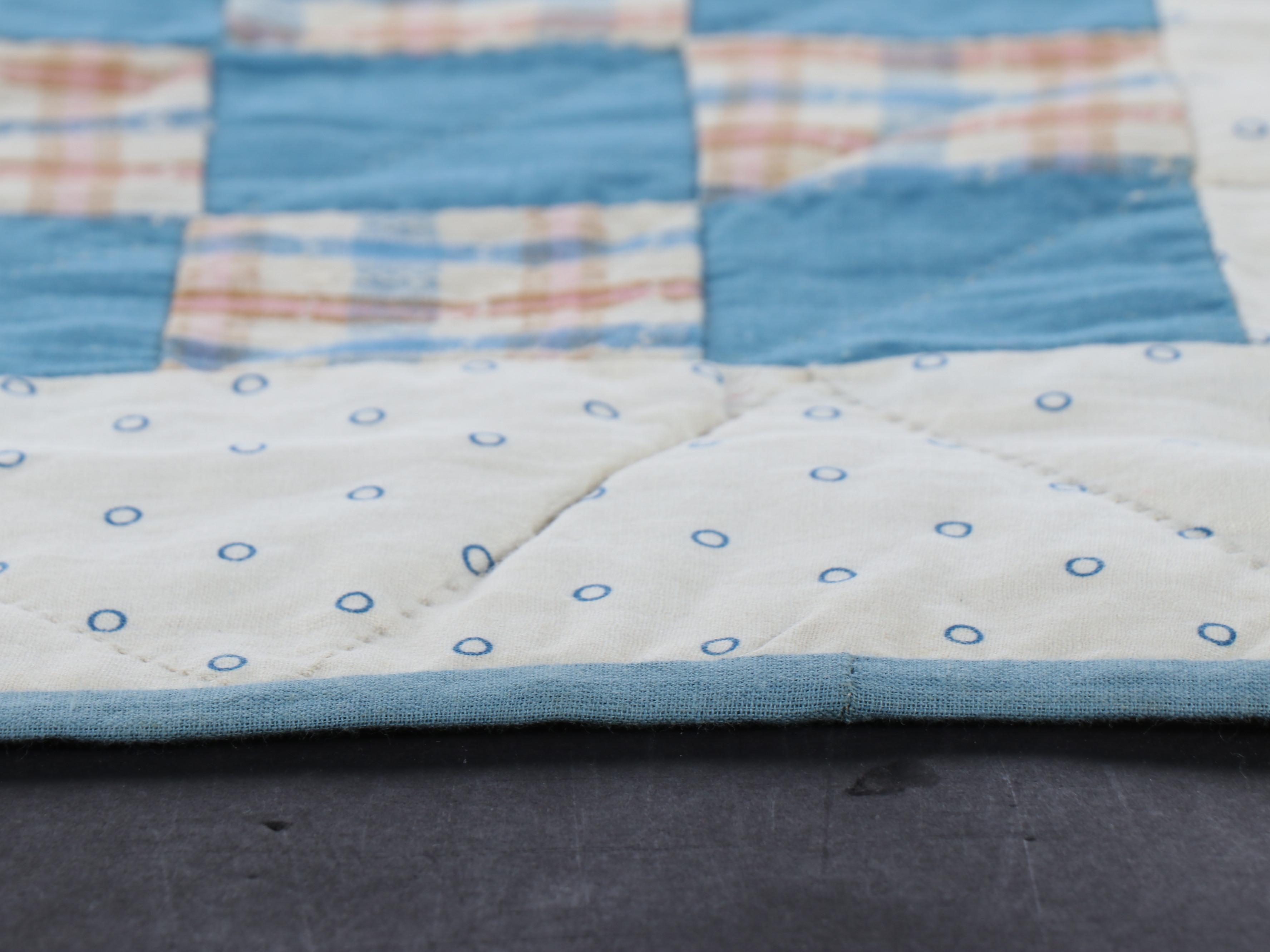 Hand-Pieced Pink and Blue Cotton Bock Quilts, Early/Mid-20th Century