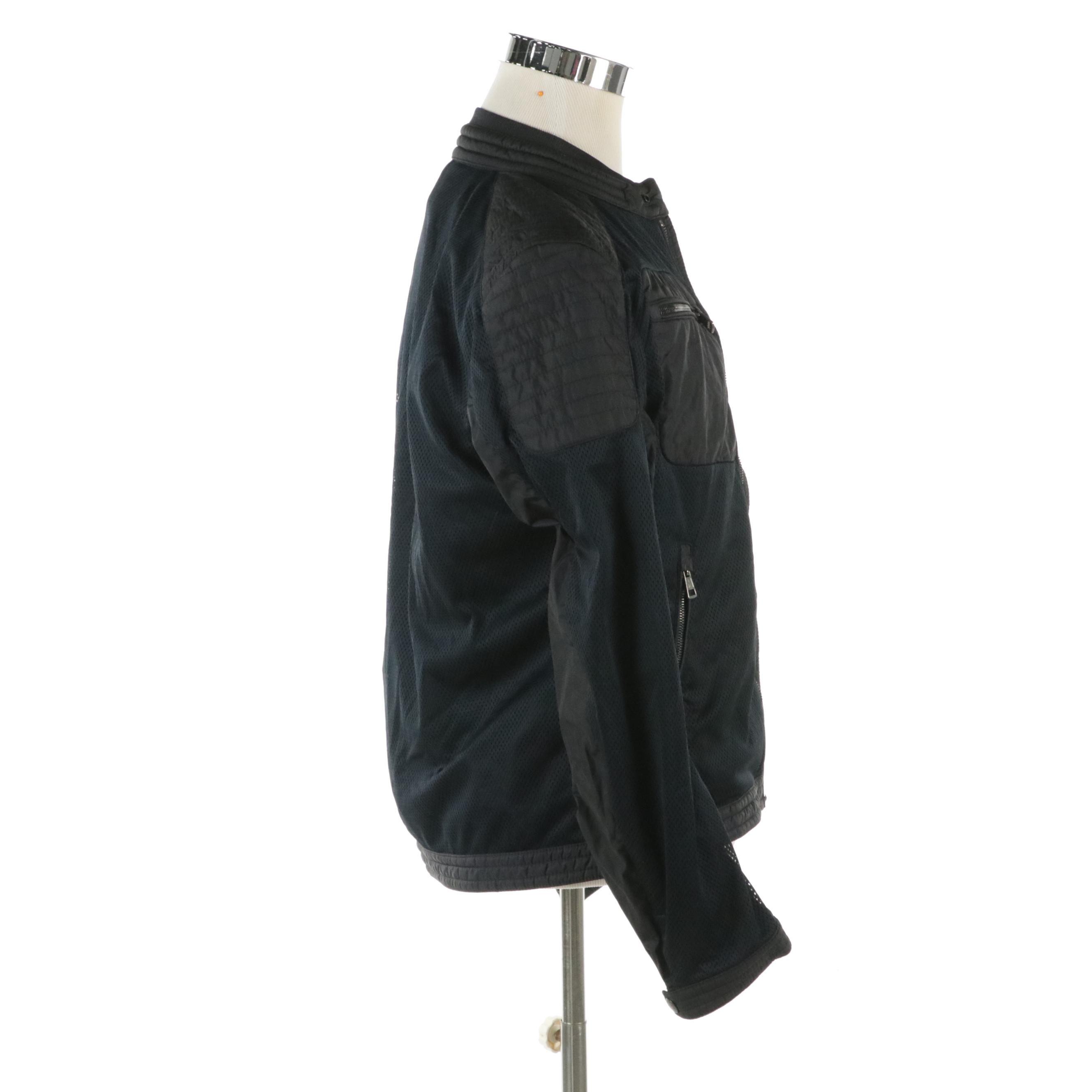 Moncler Classic Fabrice Jacket in Navy Blue Mesh and Nylon