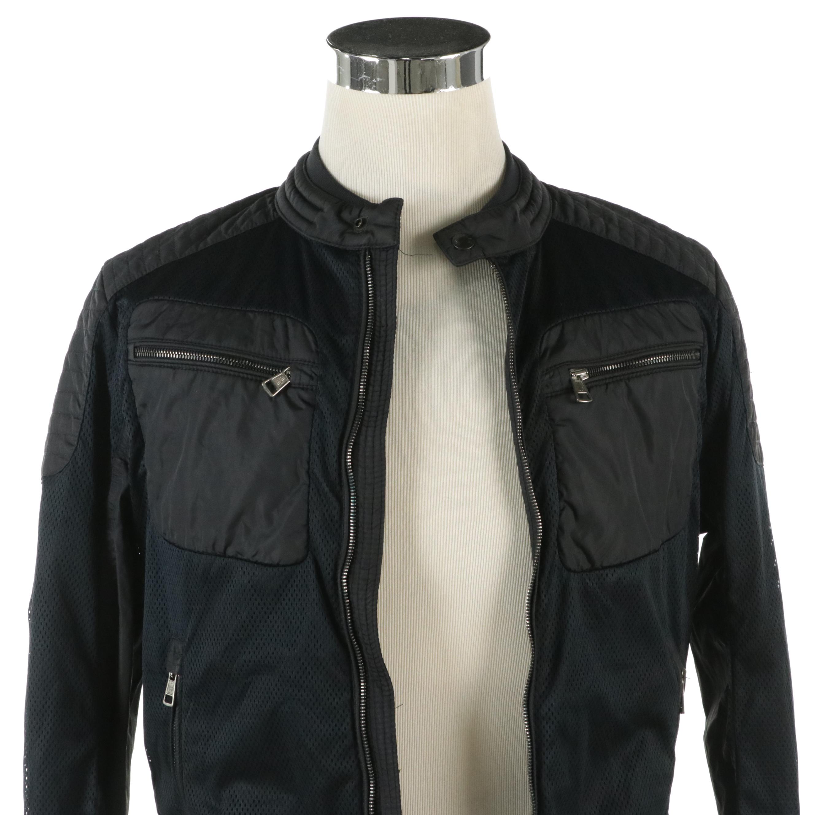 Moncler Classic Fabrice Jacket in Navy Blue Mesh and Nylon