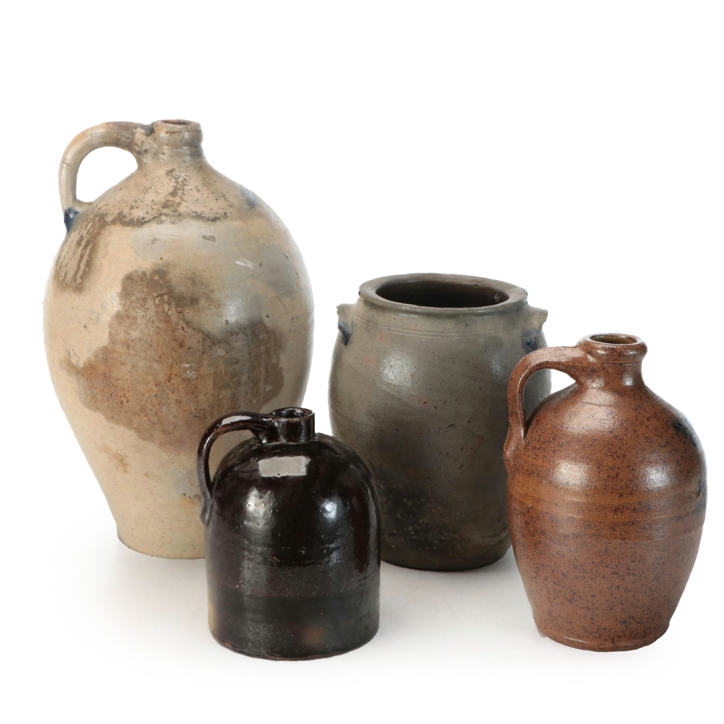 American Salt-Glazed and Cobalt Beehive Jug with Rockdale and Other Stoneware